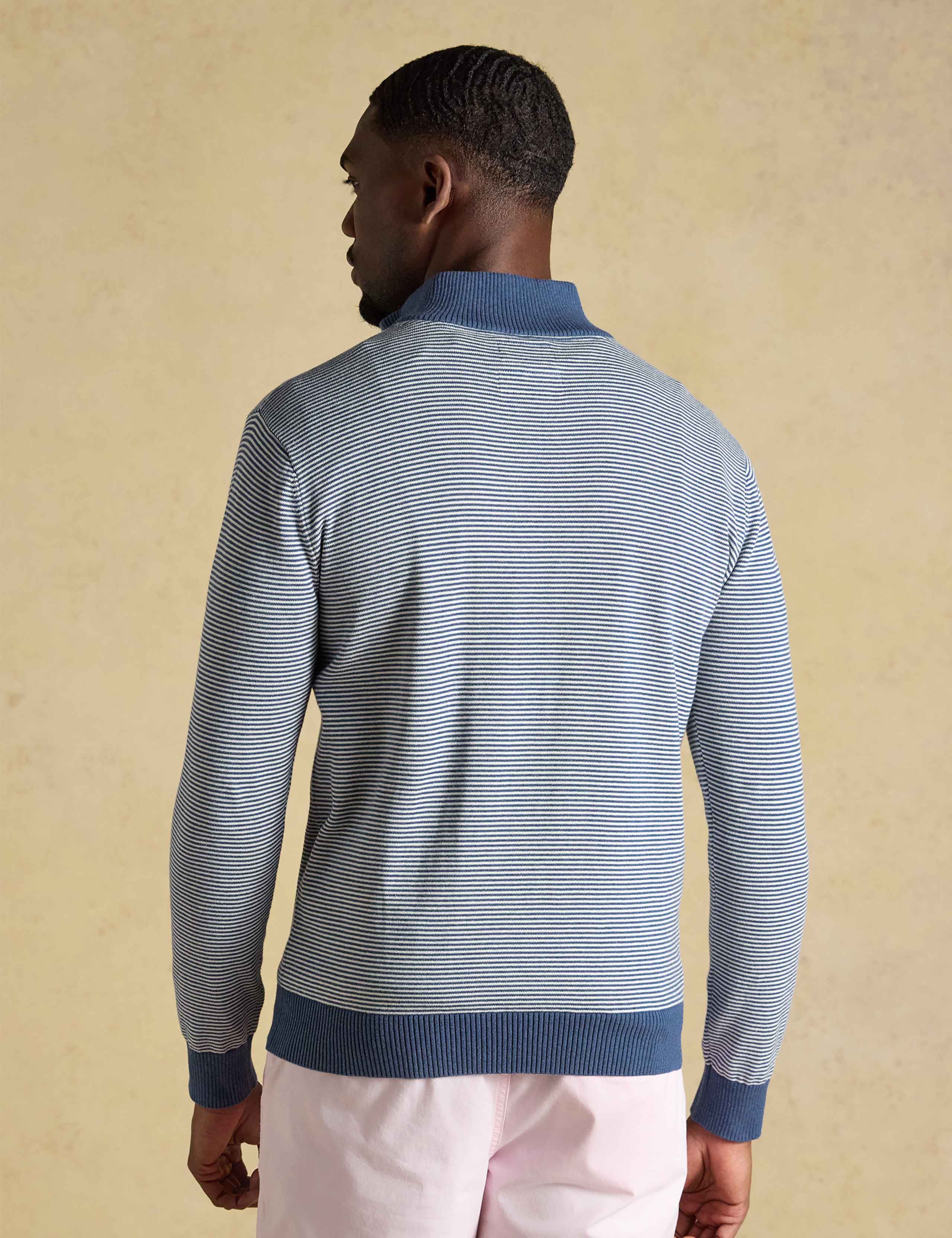 Pure Cotton Striped Quarter Zip Jumper 4 of 8