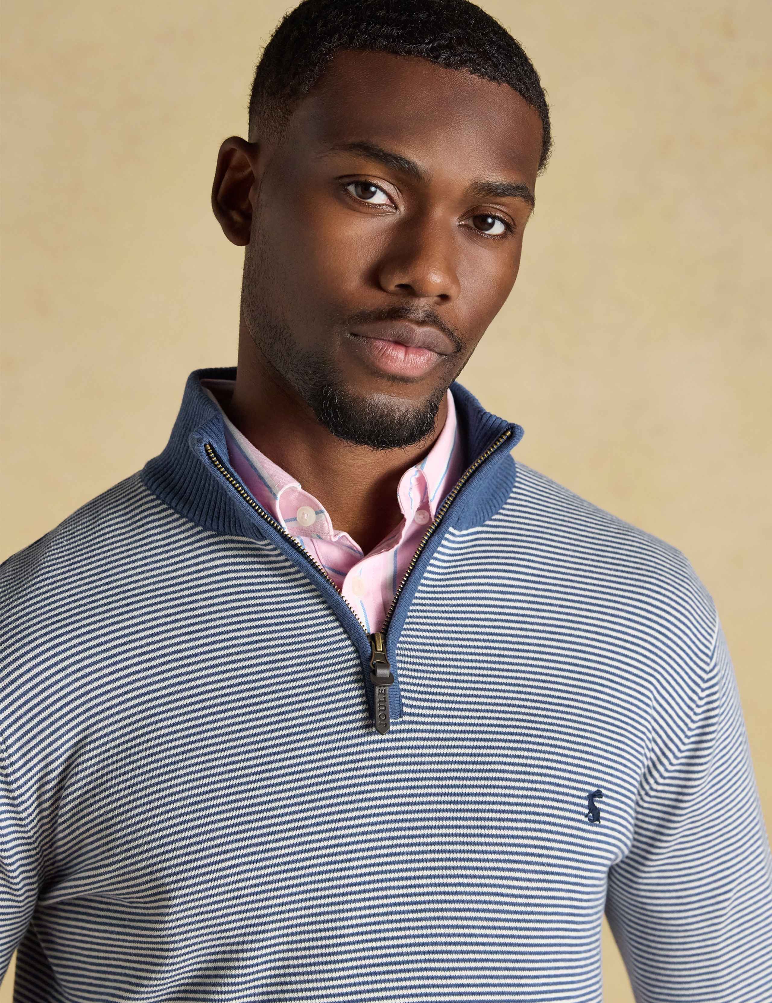 Pure Cotton Striped Quarter Zip Jumper 6 of 8