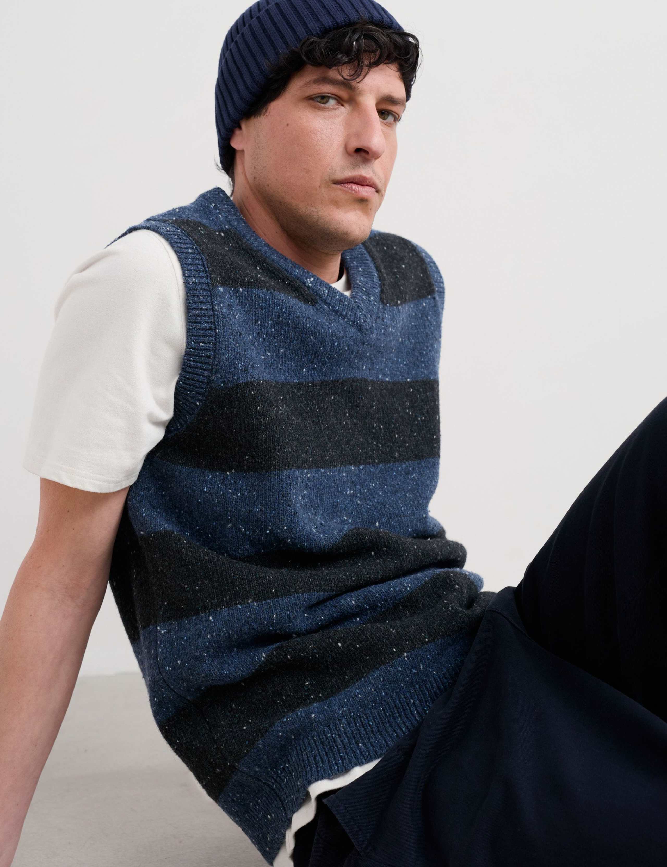 Lambswool Rich Striped V-Neck Knitted Vest 3 of 5