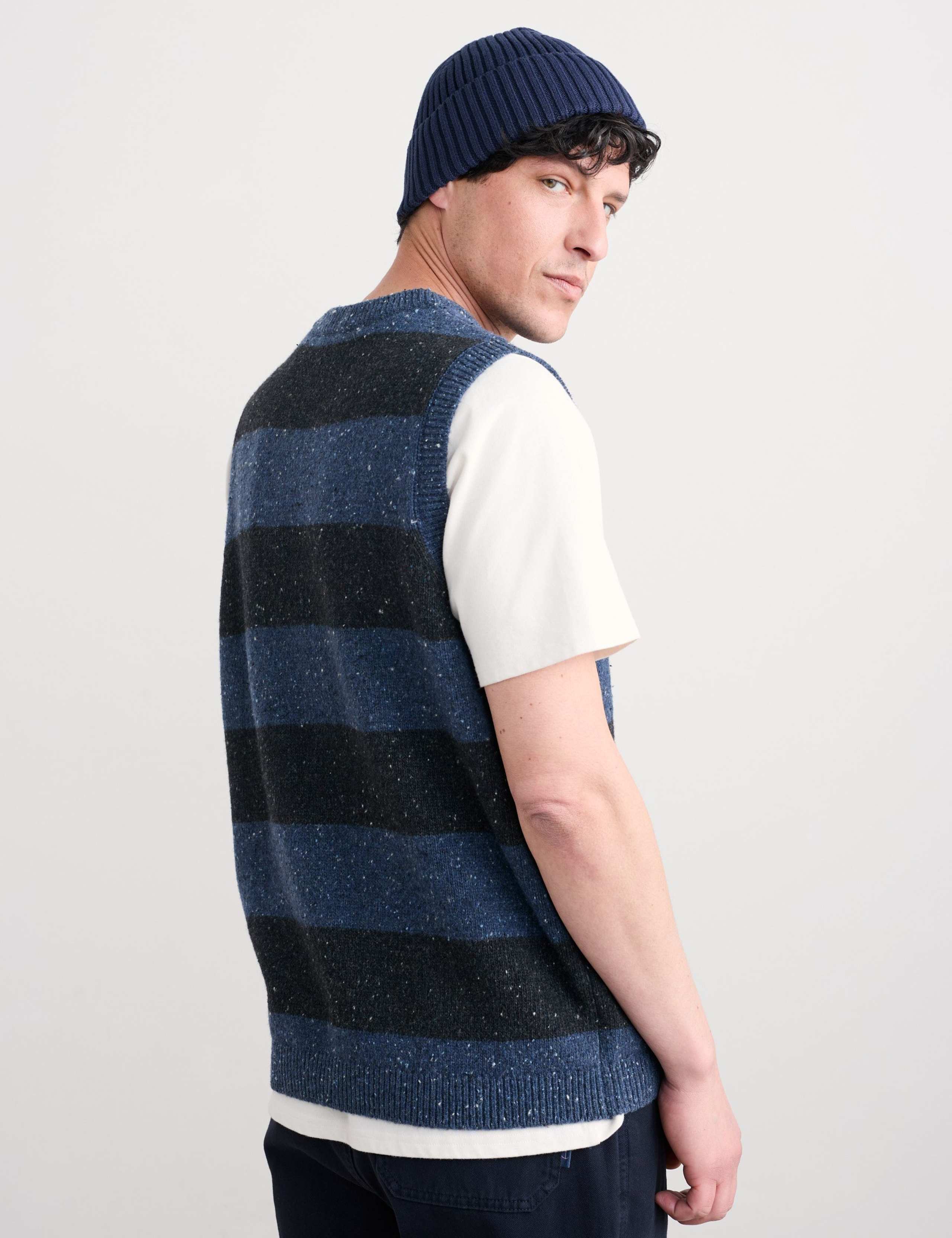 Lambswool Rich Striped V-Neck Knitted Vest 4 of 5