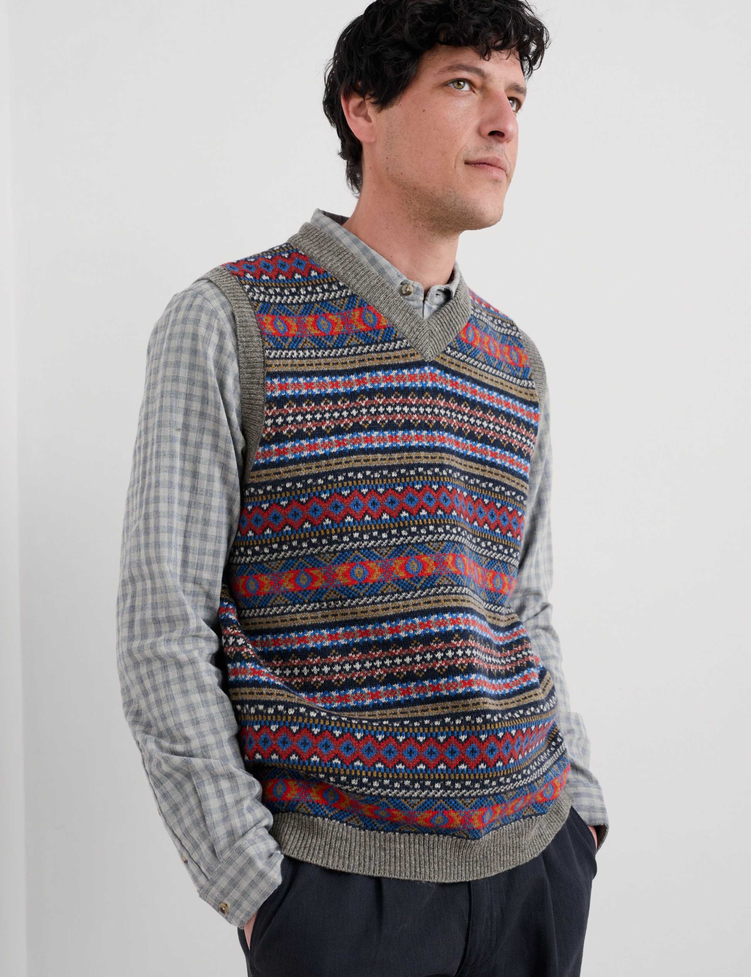 Lambswool Rich Fair Isle V-Neck Knitted Vest 3 of 5