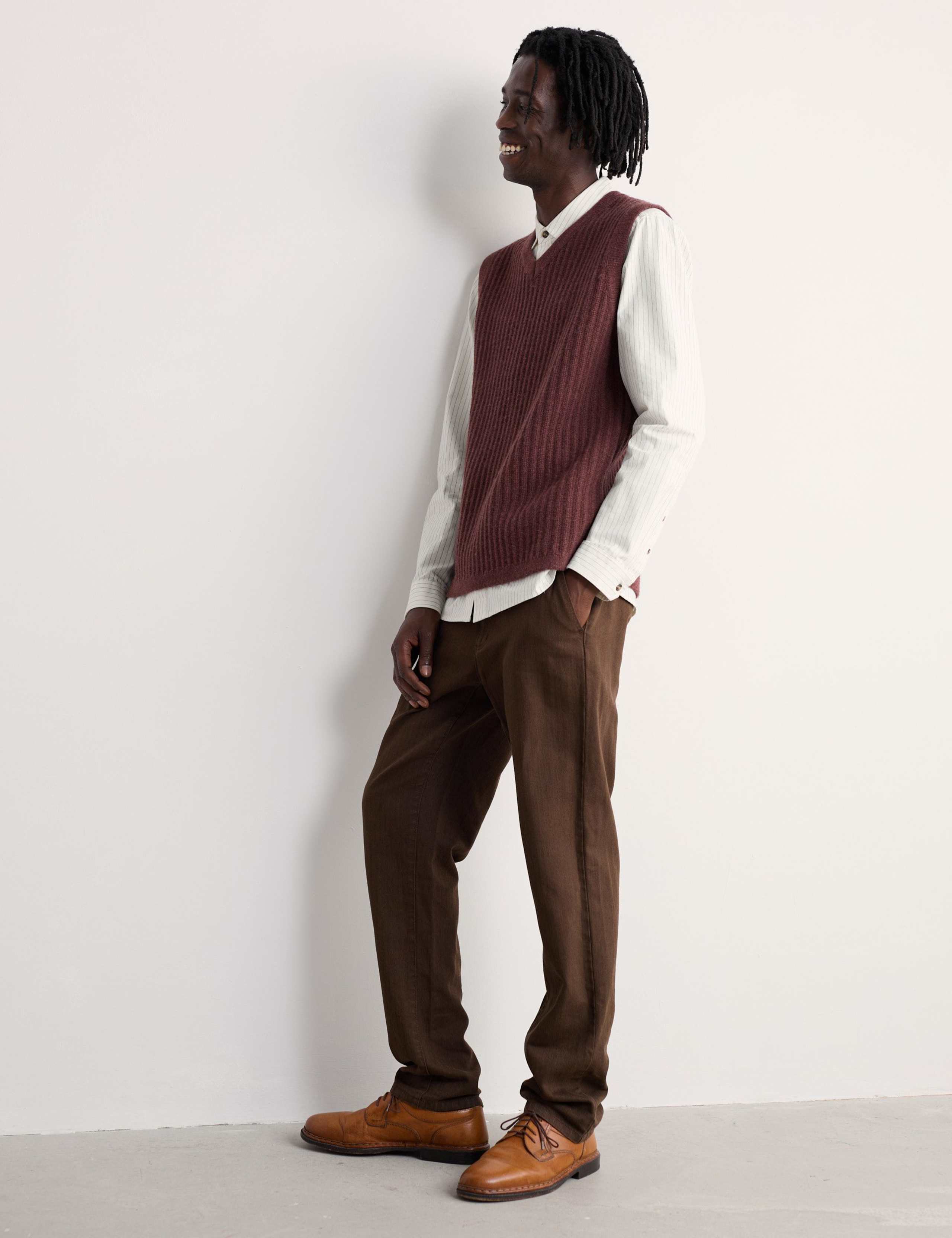 Lambswool Rich Textured V-Neck Knitted Vest 1 of 5