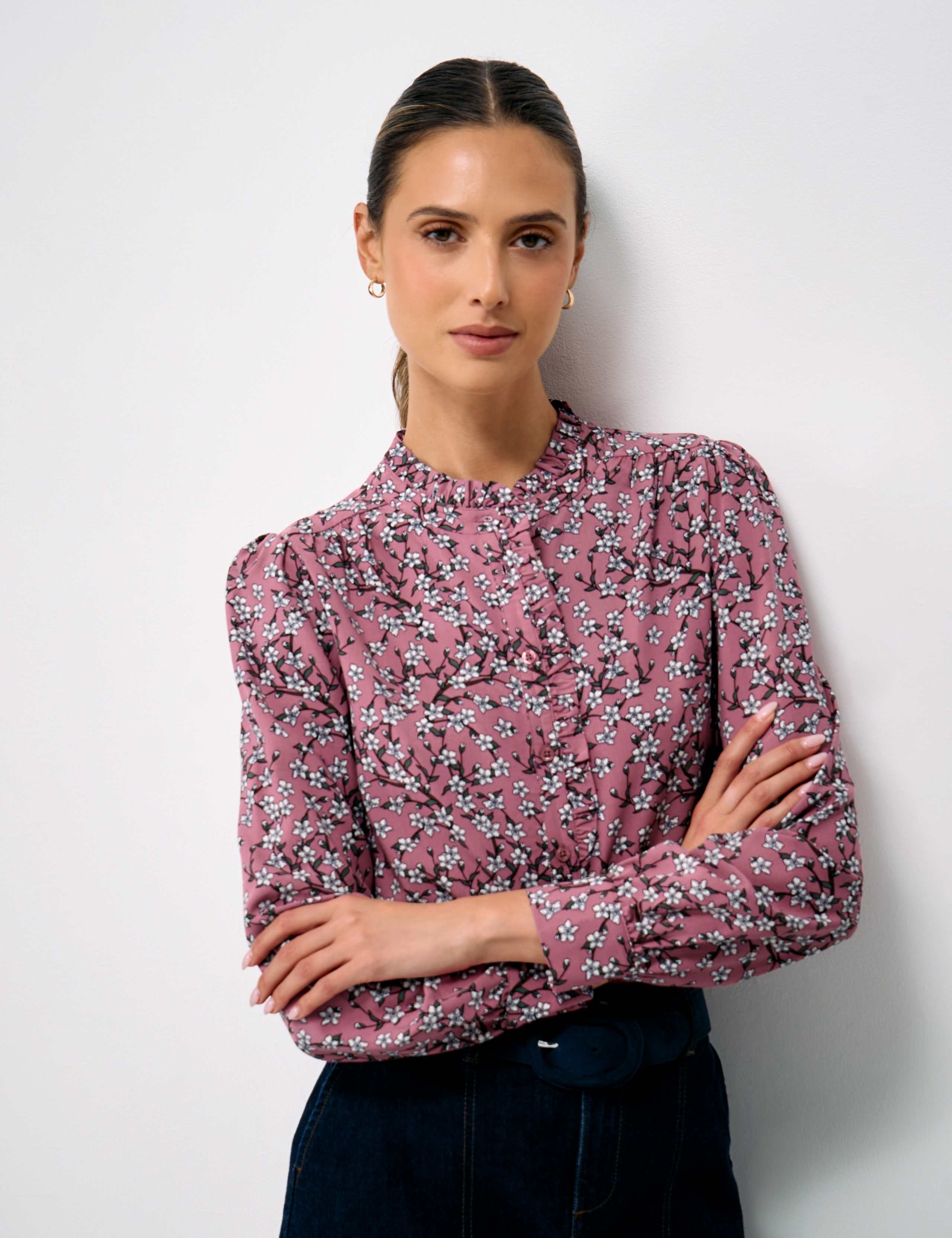 Floral Frill Button Through Relaxed Blouse 1 of 5