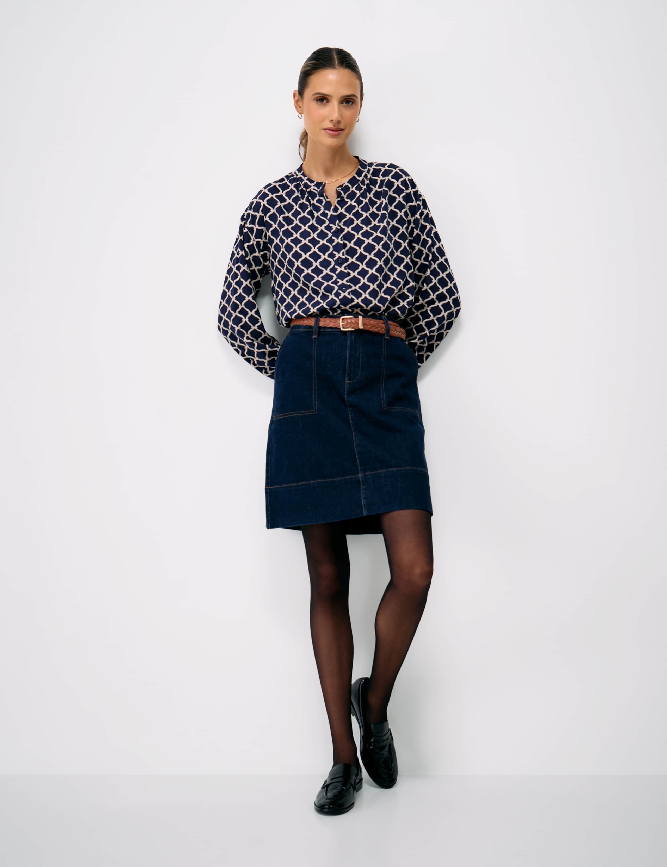 Rope Print Collarless Button Through Blouse 4 of 5