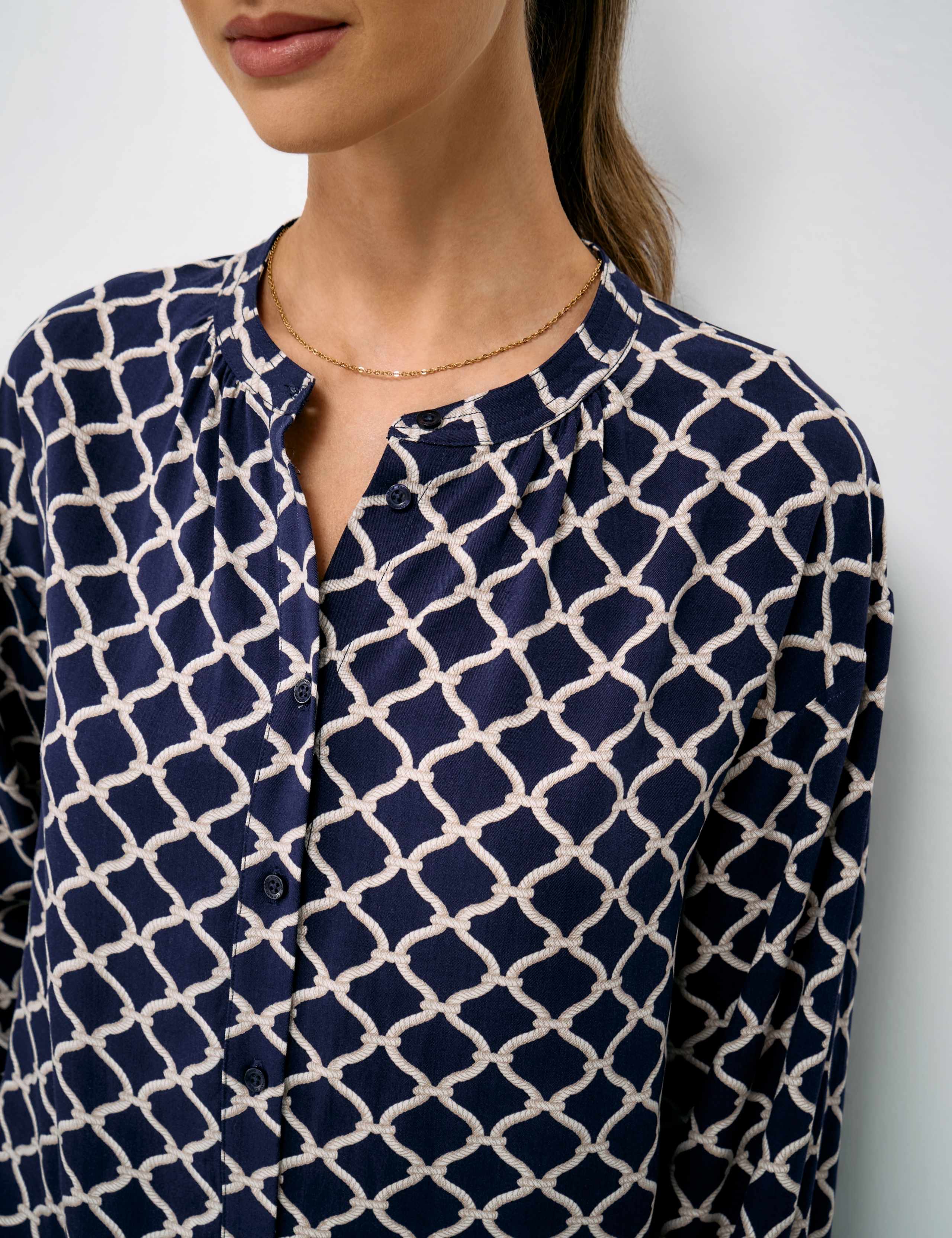 Rope Print Collarless Button Through Blouse 5 of 5