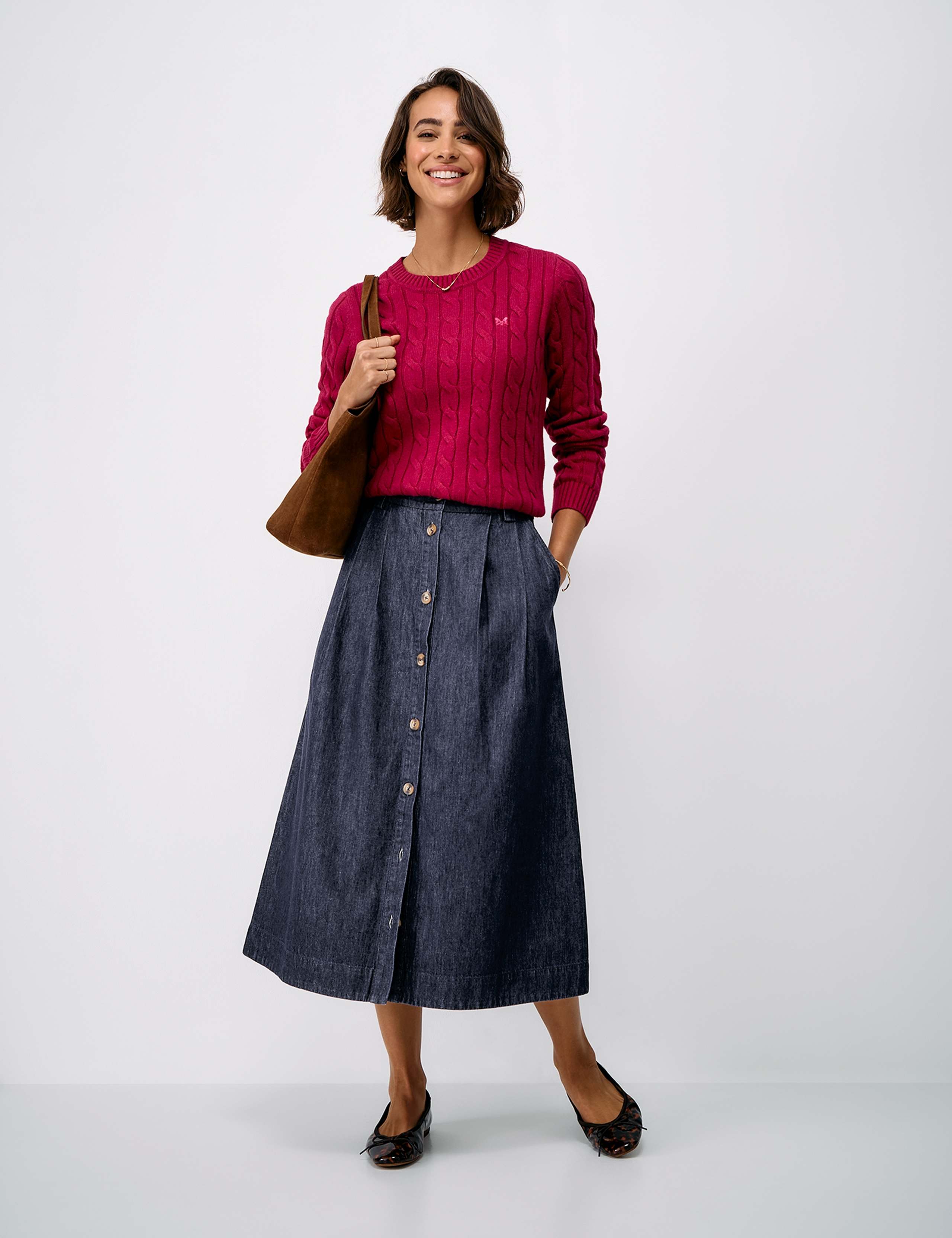 Denim Pleat Front Button Front Midi Skirt 5 of 8