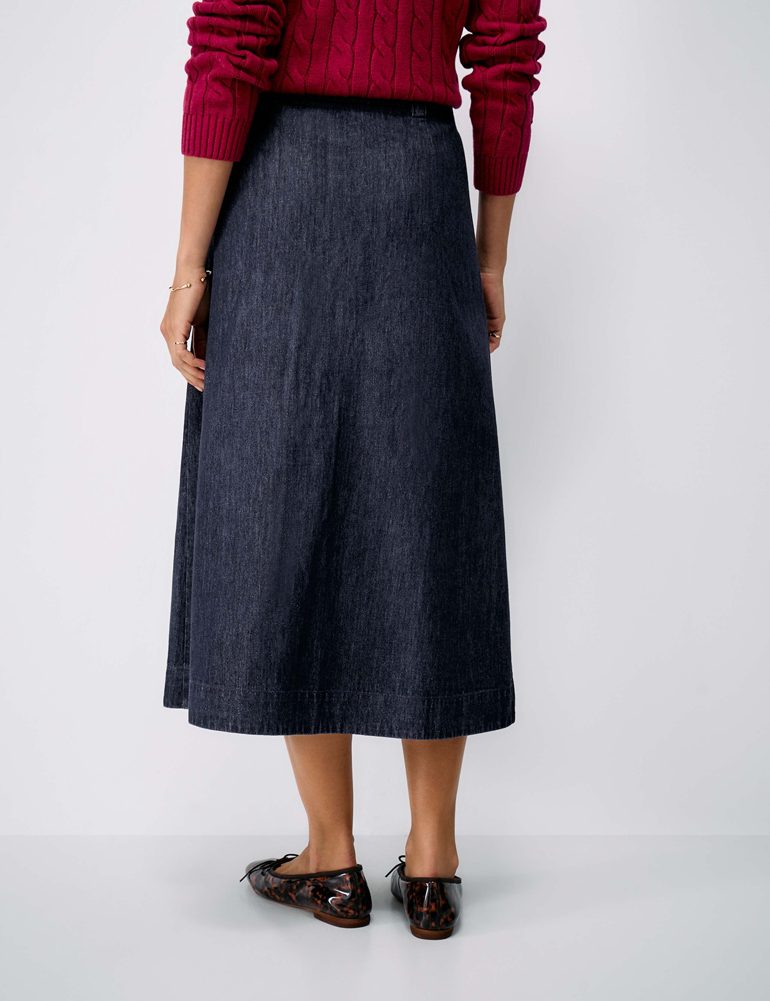 Denim Pleat Front Button Front Midi Skirt 7 of 8