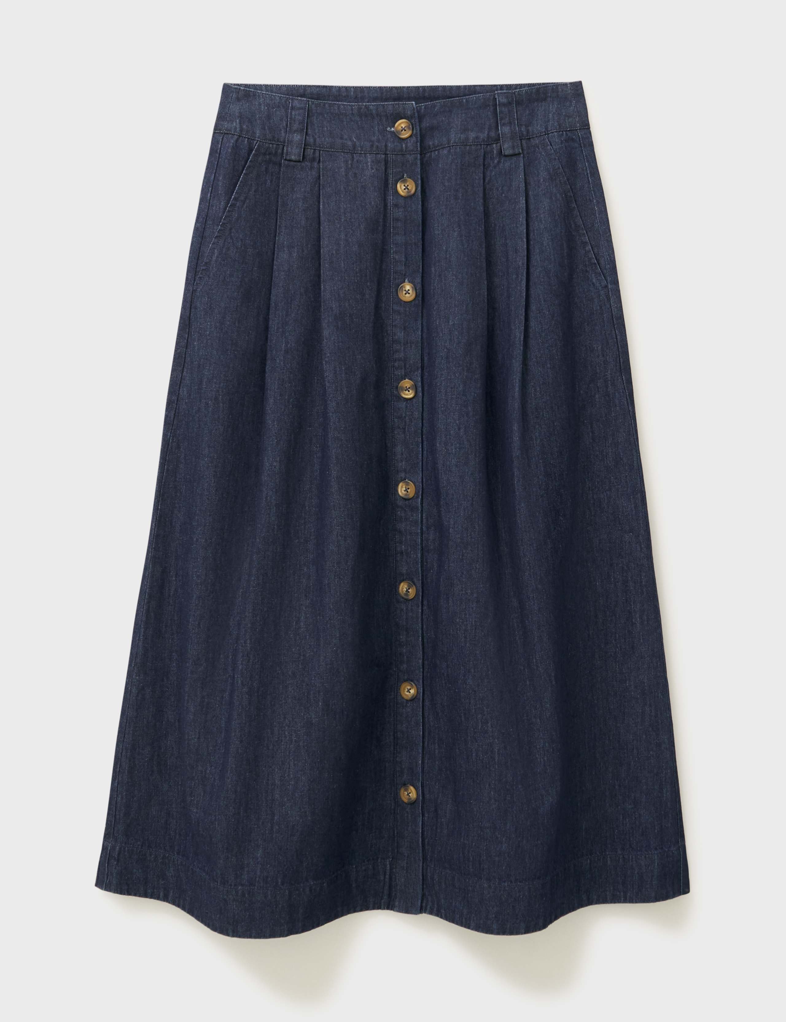 Denim Pleat Front Button Front Midi Skirt 2 of 8