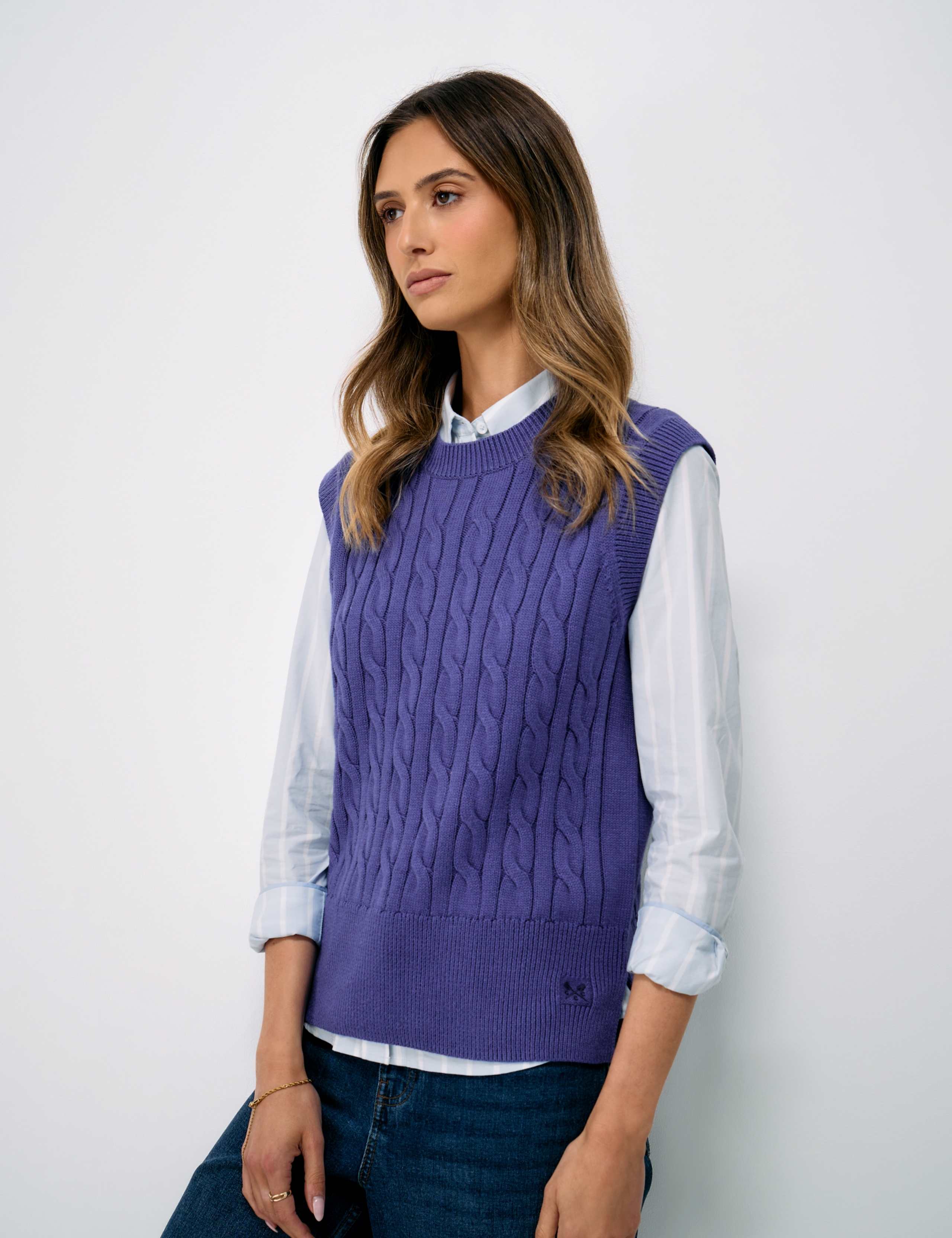 Pure Cotton Cable Crew Neck Knitted Vest 1 of 5