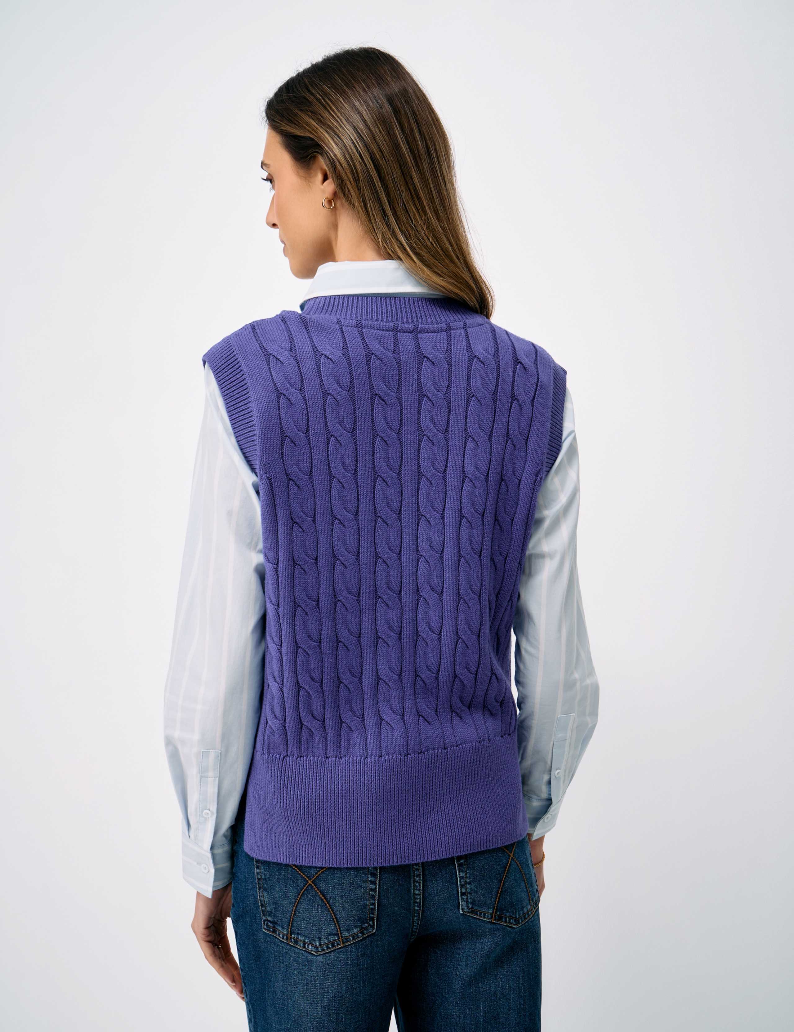Pure Cotton Cable Crew Neck Knitted Vest 3 of 5