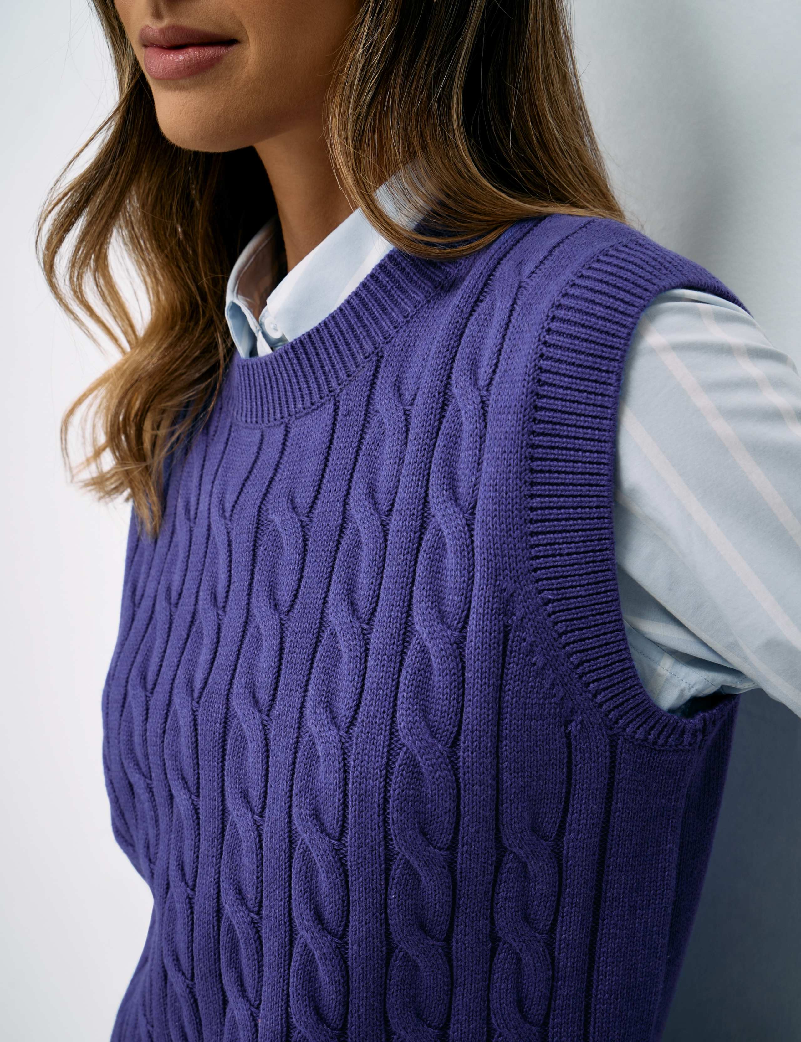 Pure Cotton Cable Crew Neck Knitted Vest 5 of 5