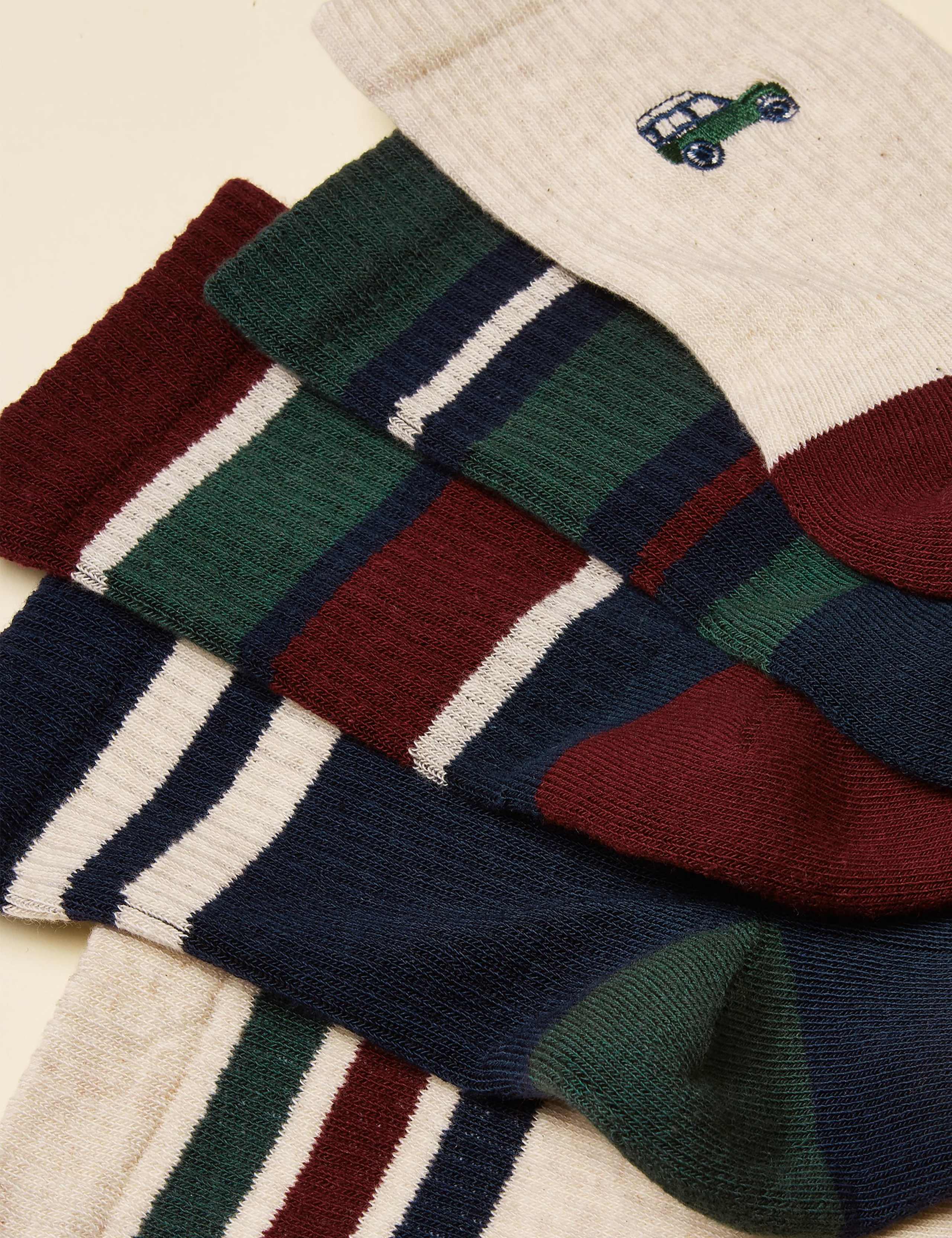 5pk Striped & Car Cotton Rich Socks 2 of 3