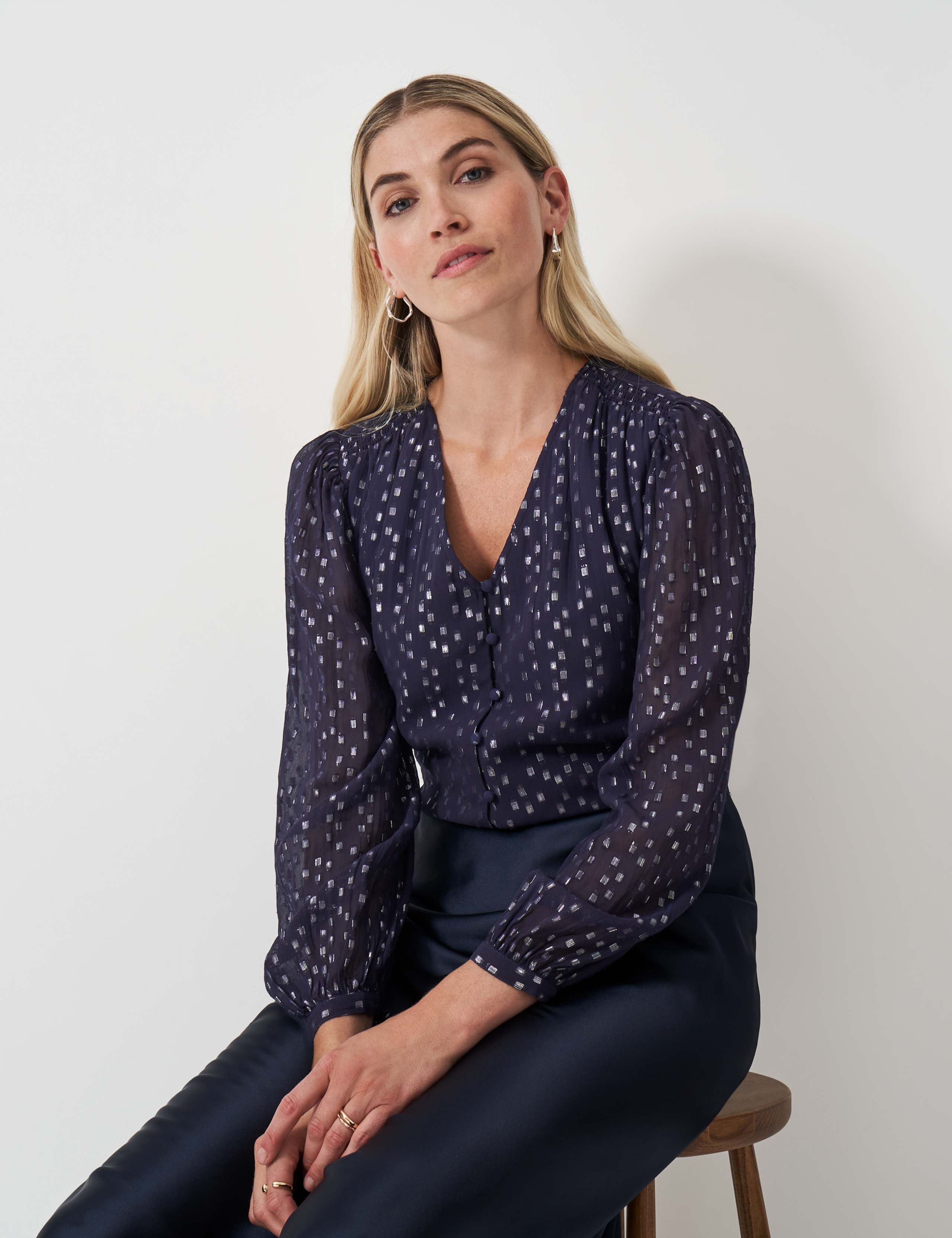 Metallic V-Neck Tie Back Blouse 1 of 5