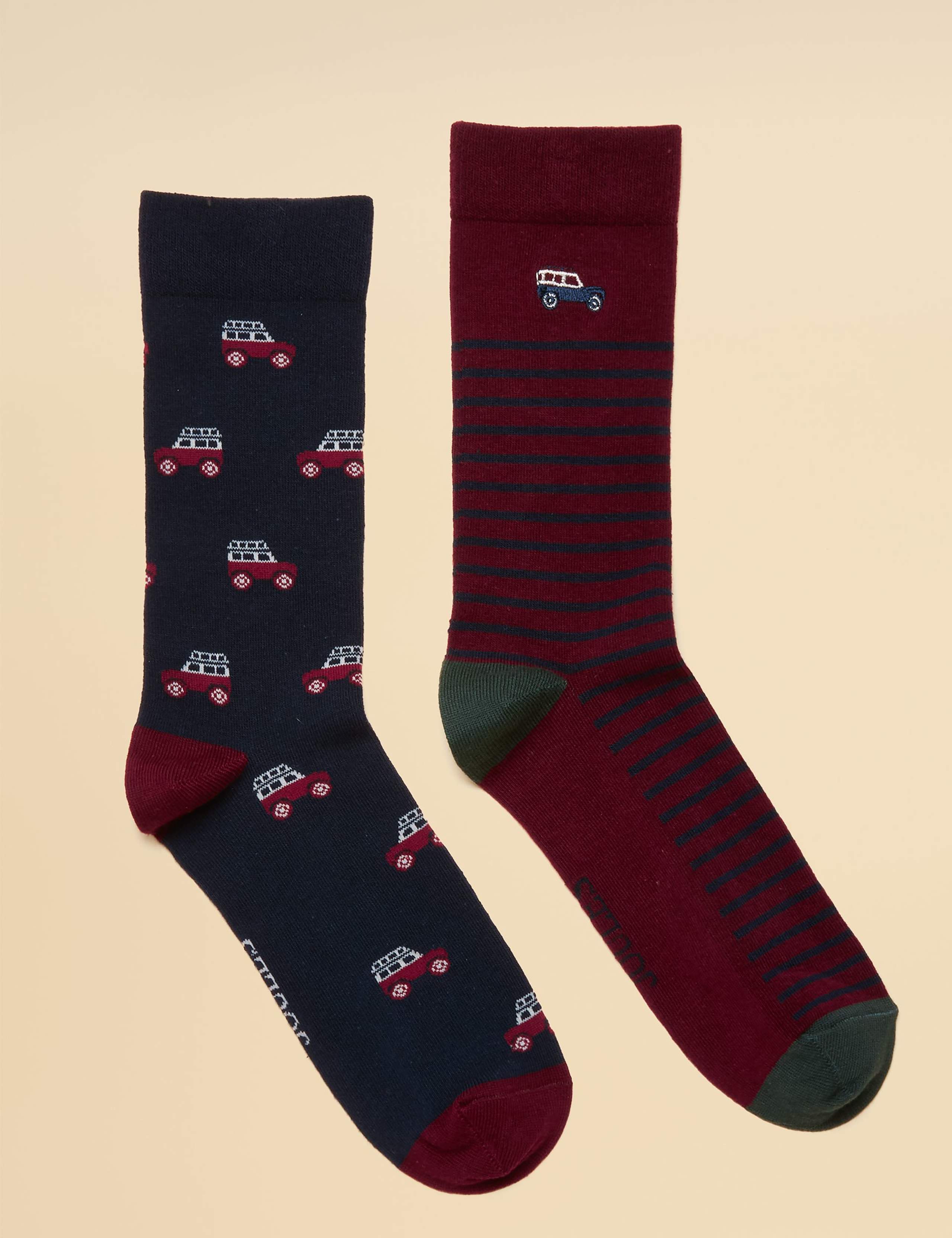 2 Pack Striped Cotton Rich Socks 1 of 3