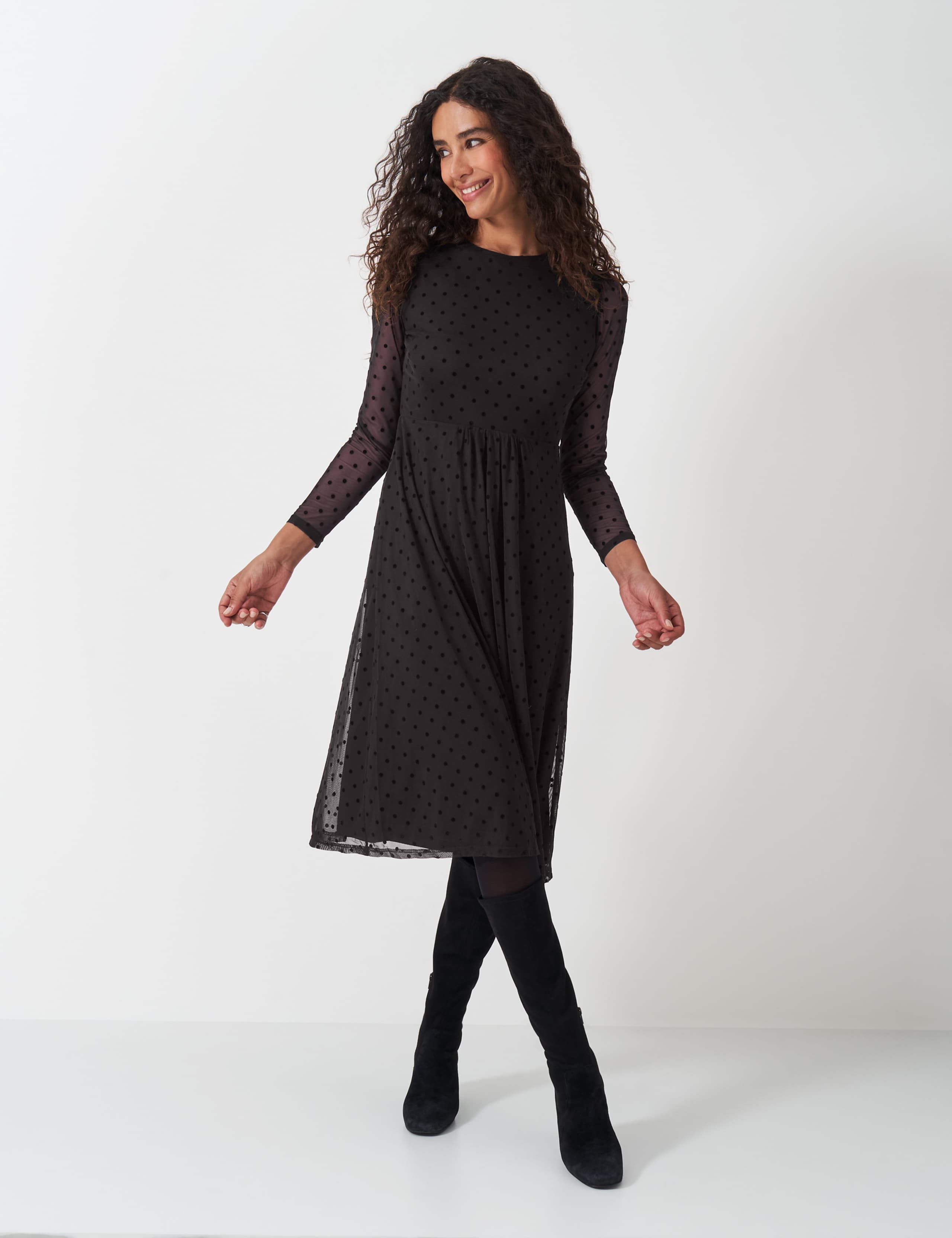 Jersey Tulle Polka Dot Midi Dress 1 of 5