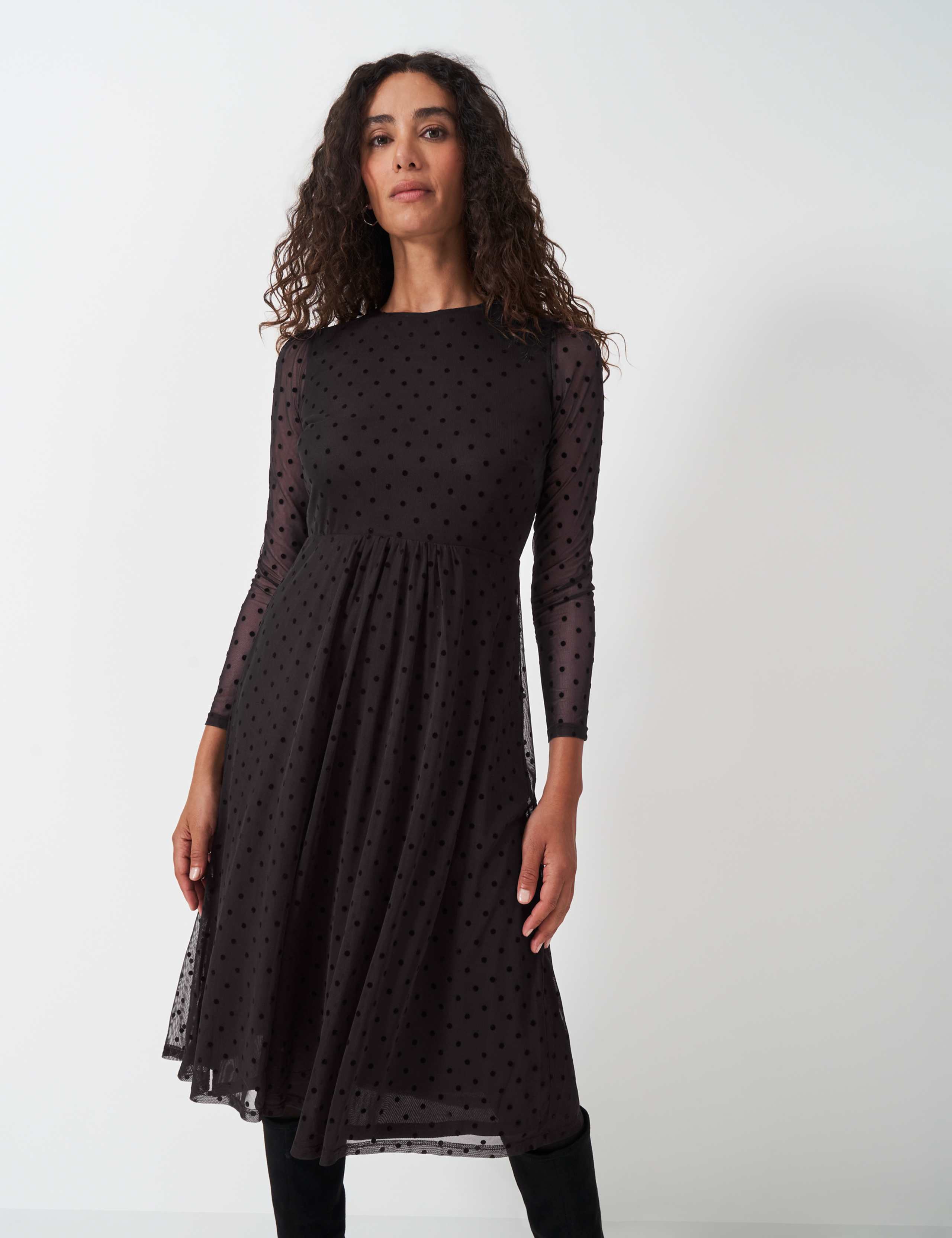 Jersey Tulle Polka Dot Midi Dress 4 of 5