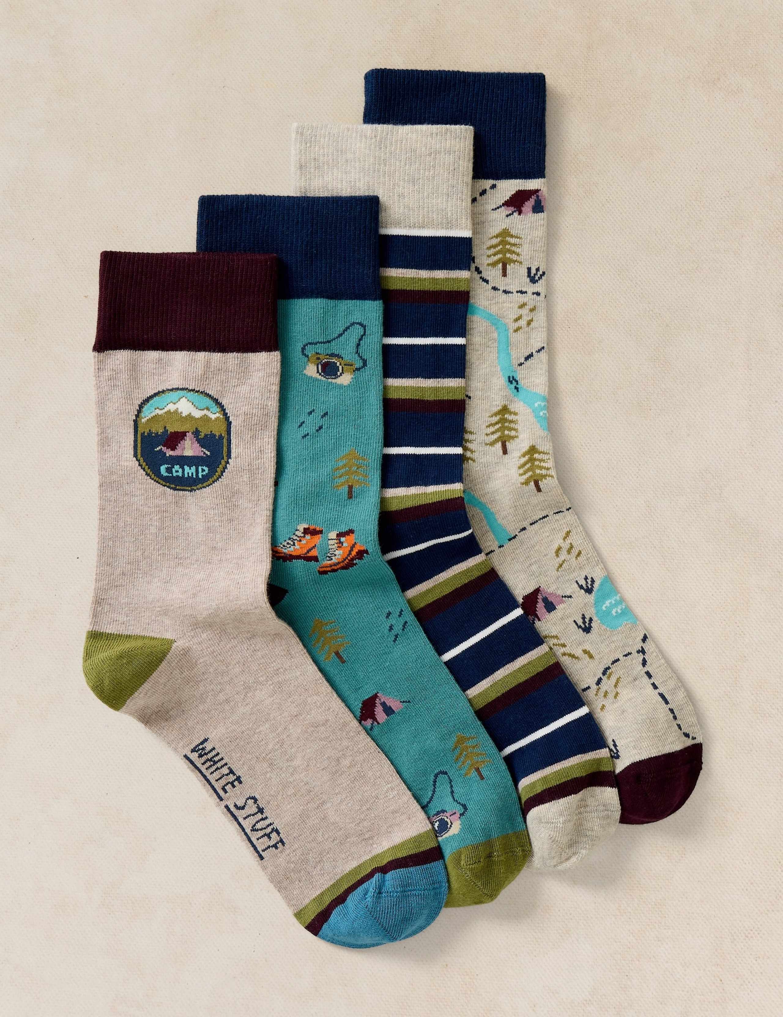 4 Pack Cotton Rich Printed Casual Socks 1 of 4
