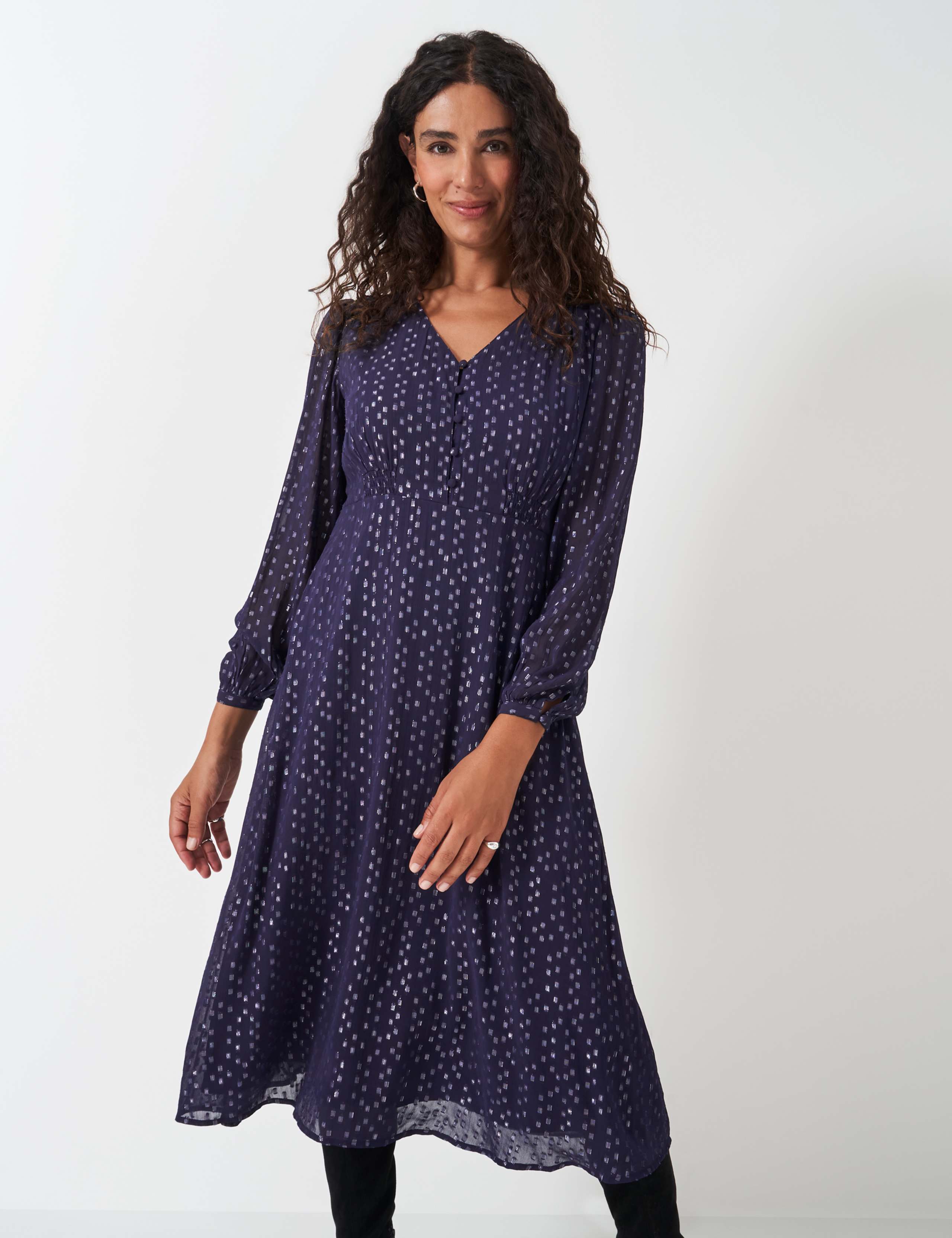Metallic Jacquard Midi Skater Dress 3 of 5