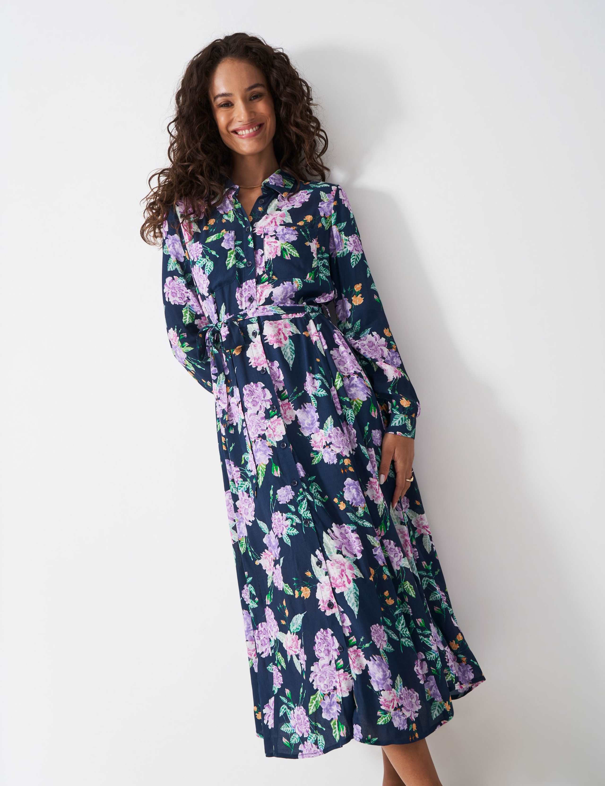Floral Belted Midi Shirt Dress 4 of 5