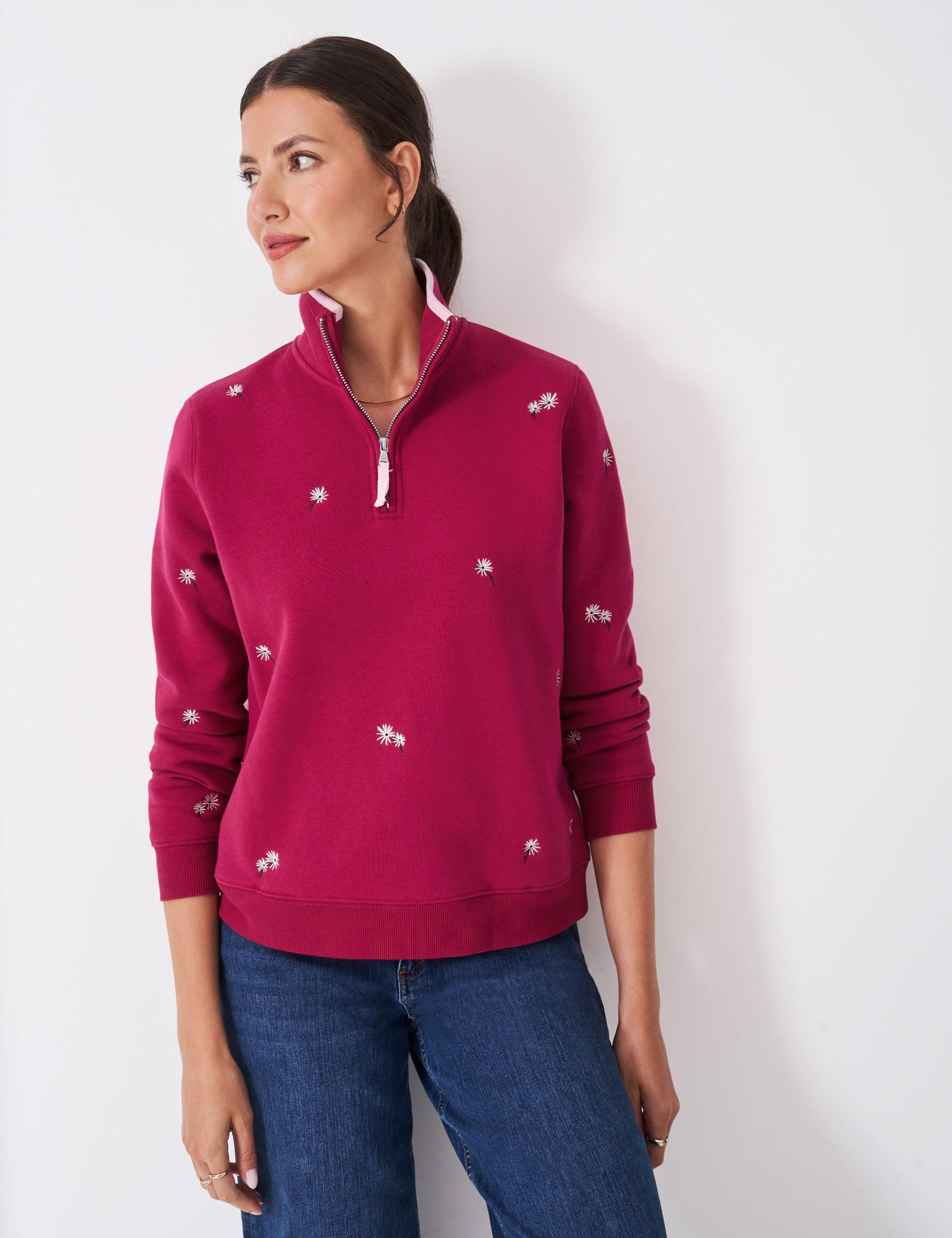Cotton Rich Embroidered Half Zip Sweatshirt 3 of 5