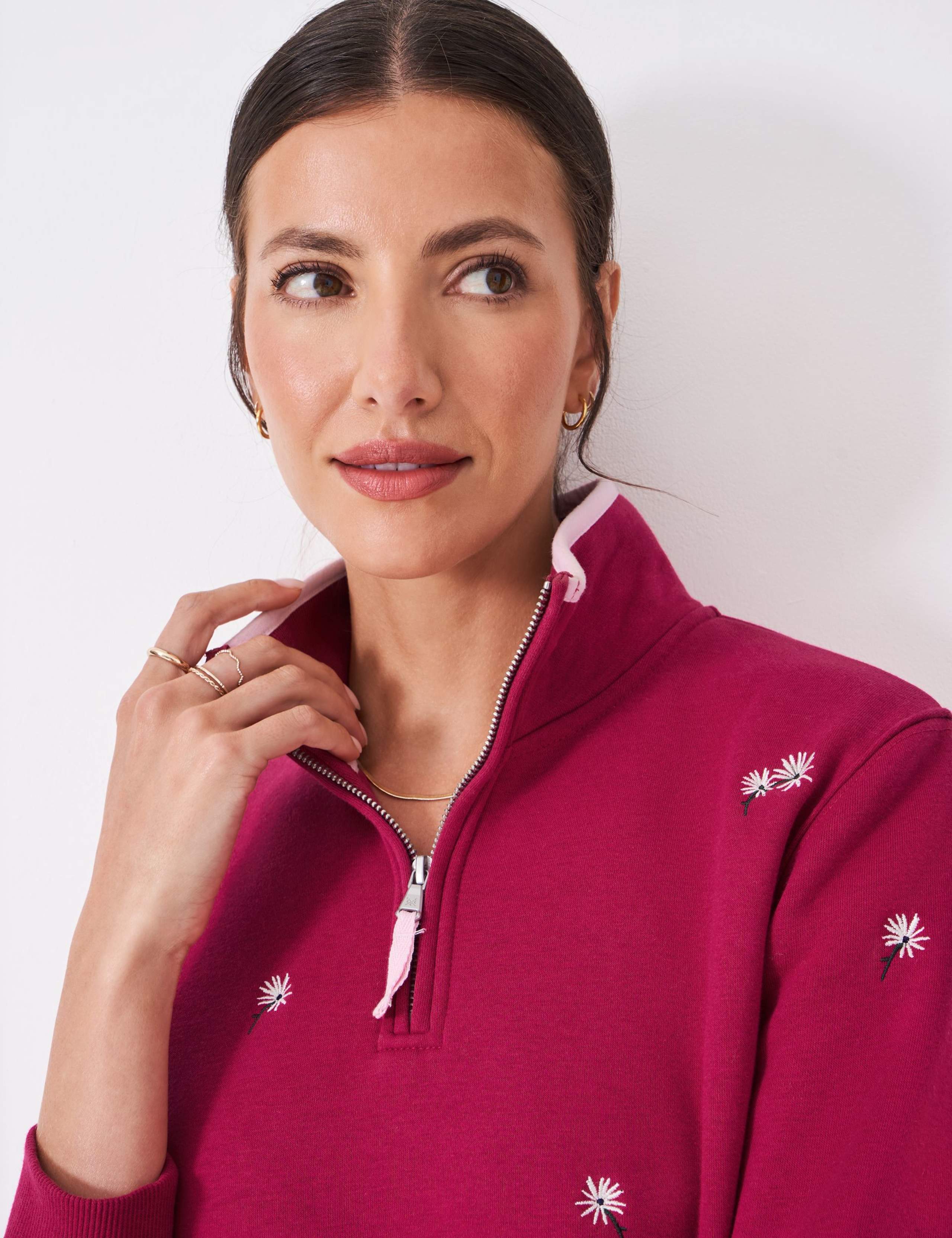 Cotton Rich Embroidered Half Zip Sweatshirt 4 of 5