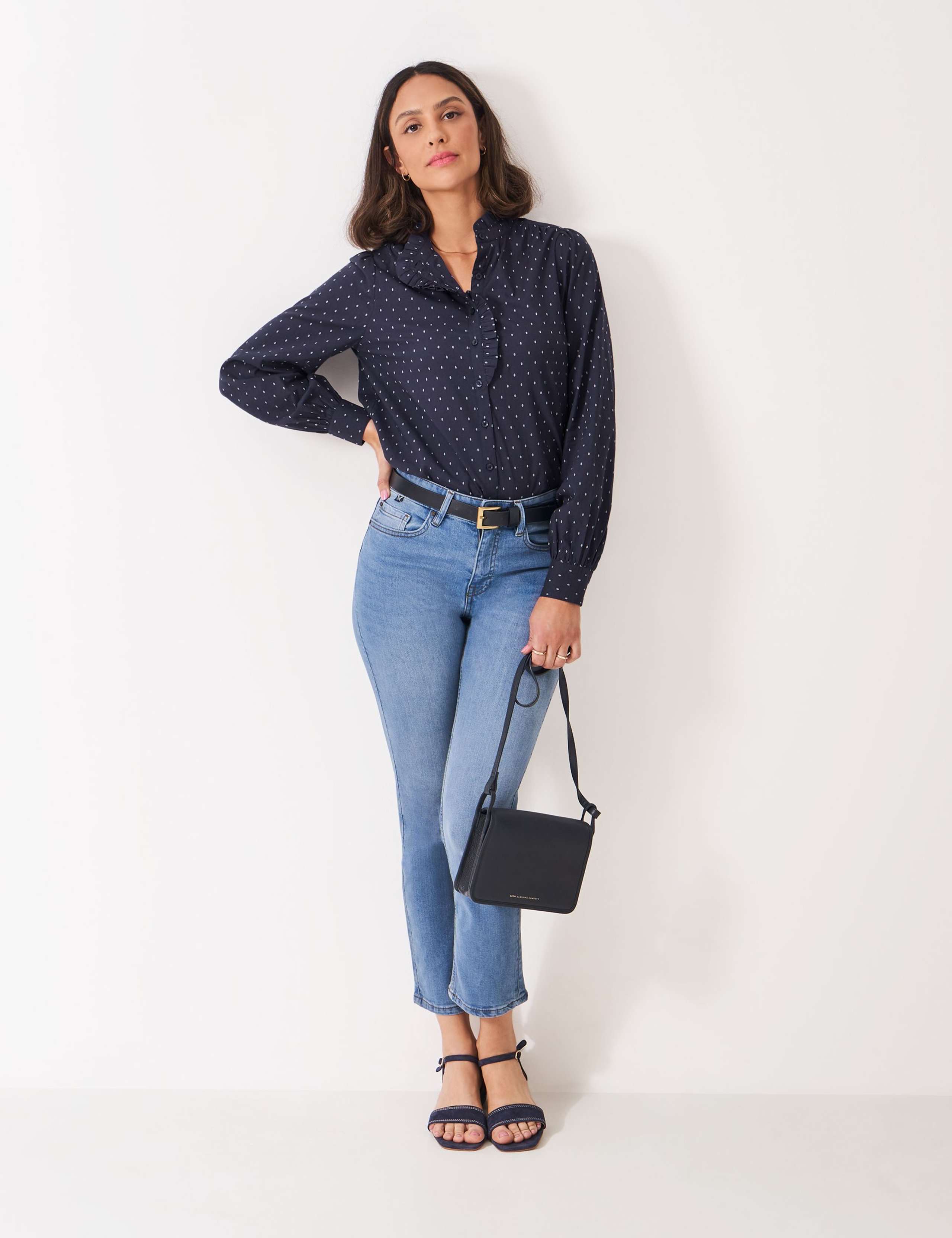 Cotton Rich Geometric Frill Detail Blouse 1 of 5