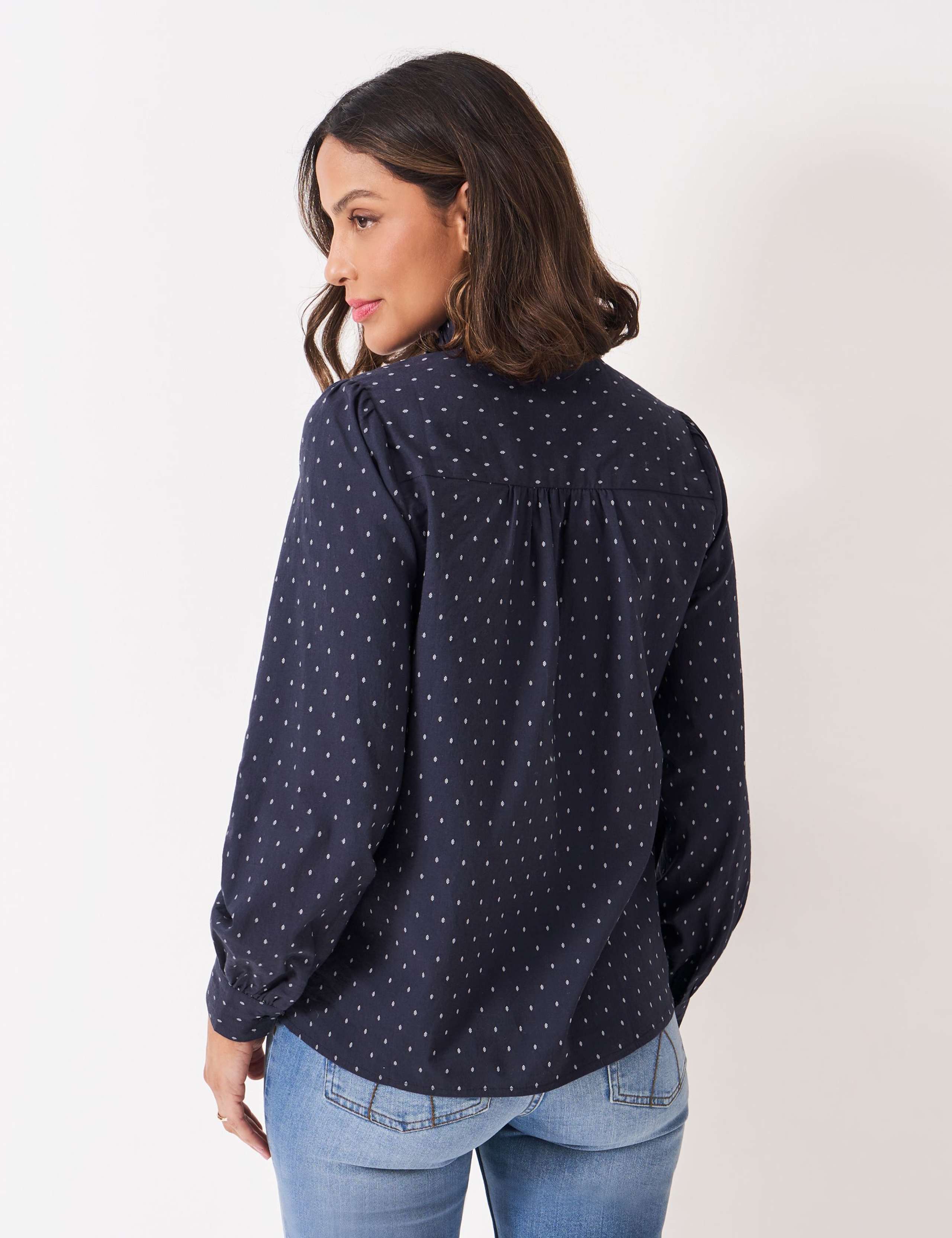 Cotton Rich Geometric Frill Detail Blouse 3 of 5