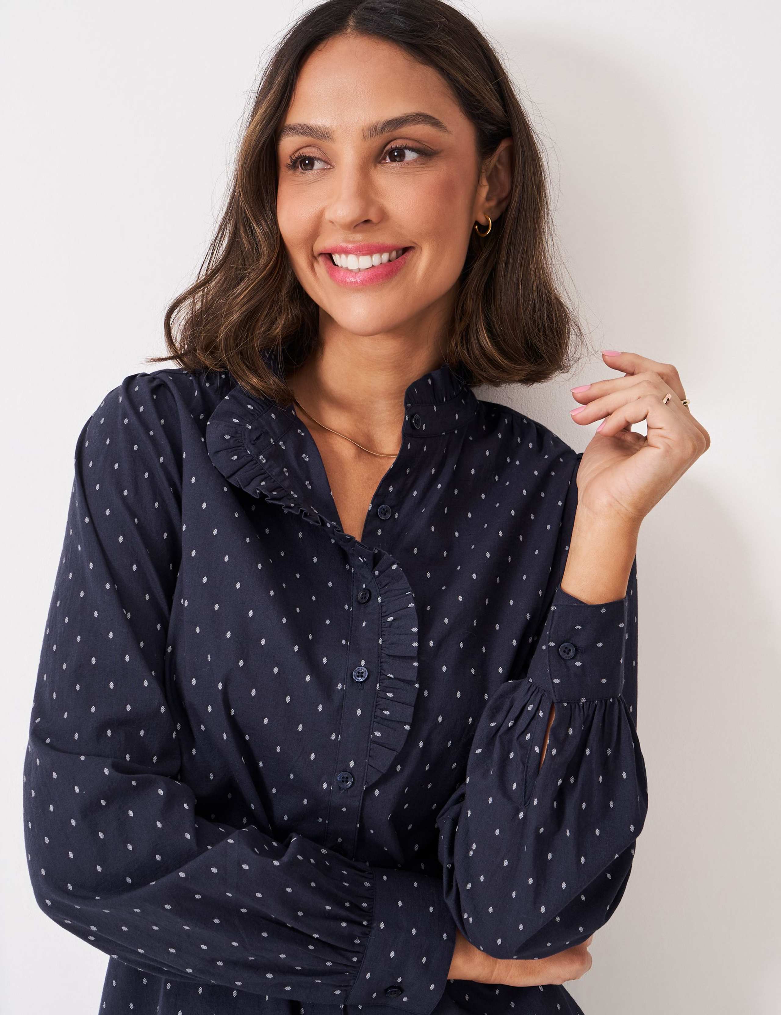 Cotton Rich Geometric Frill Detail Blouse 4 of 5