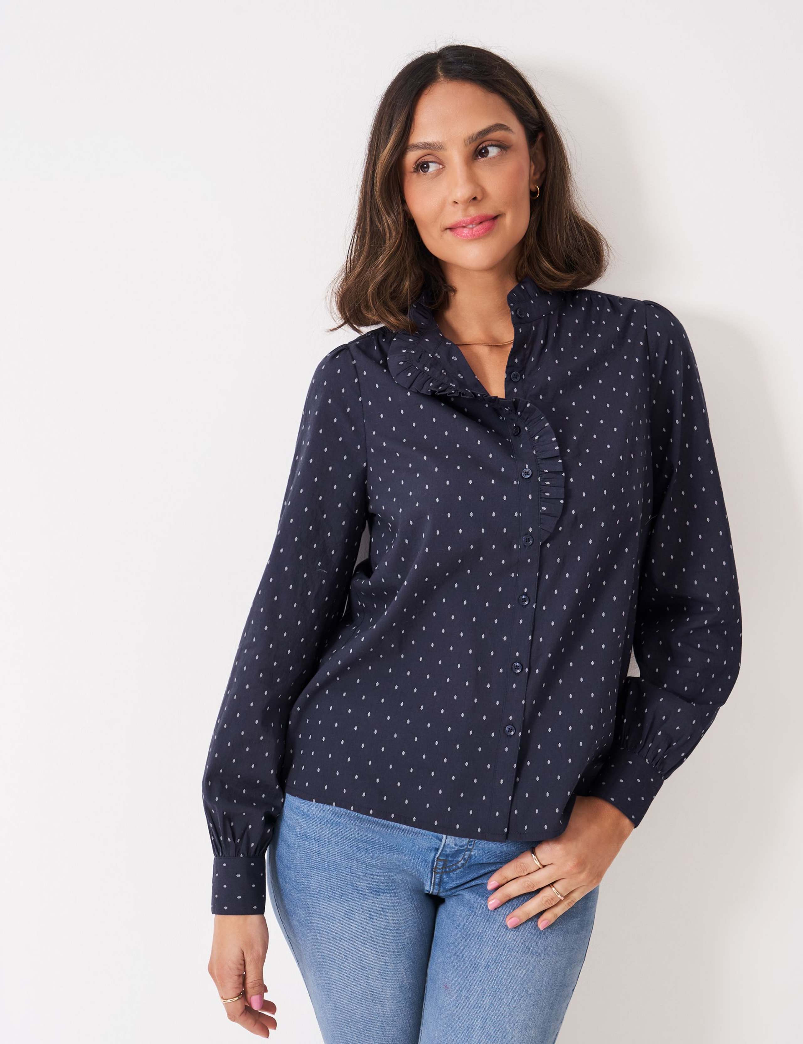 Cotton Rich Geometric Frill Detail Blouse 5 of 5