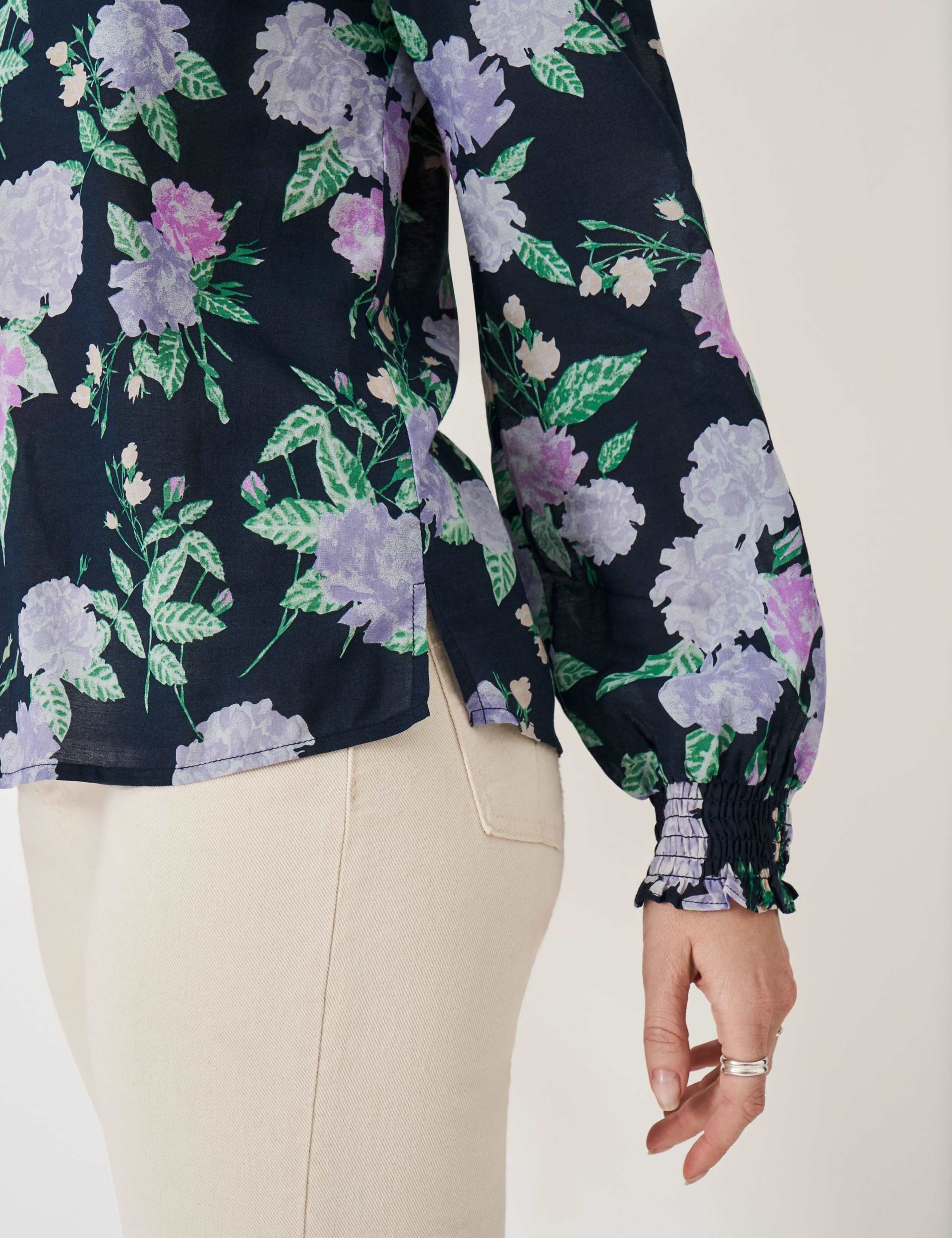 Cotton Rich Floral Ruffle Neck Blouse 3 of 5