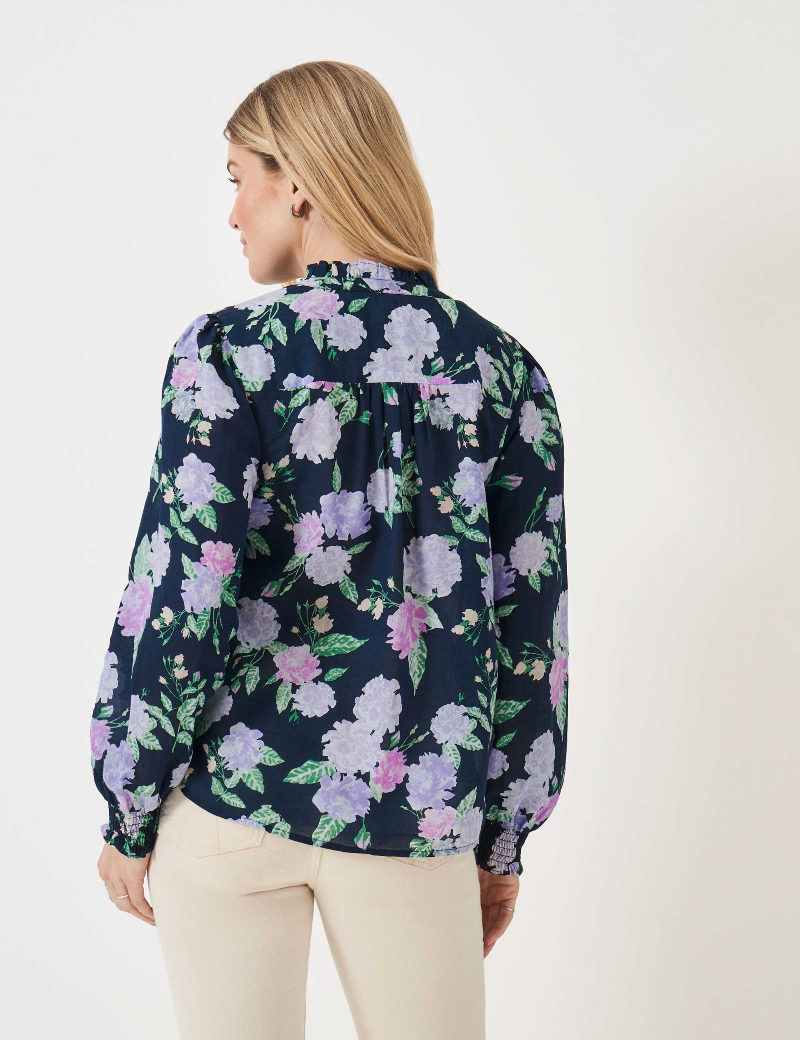 Cotton Rich Floral Ruffle Neck Blouse 5 of 5
