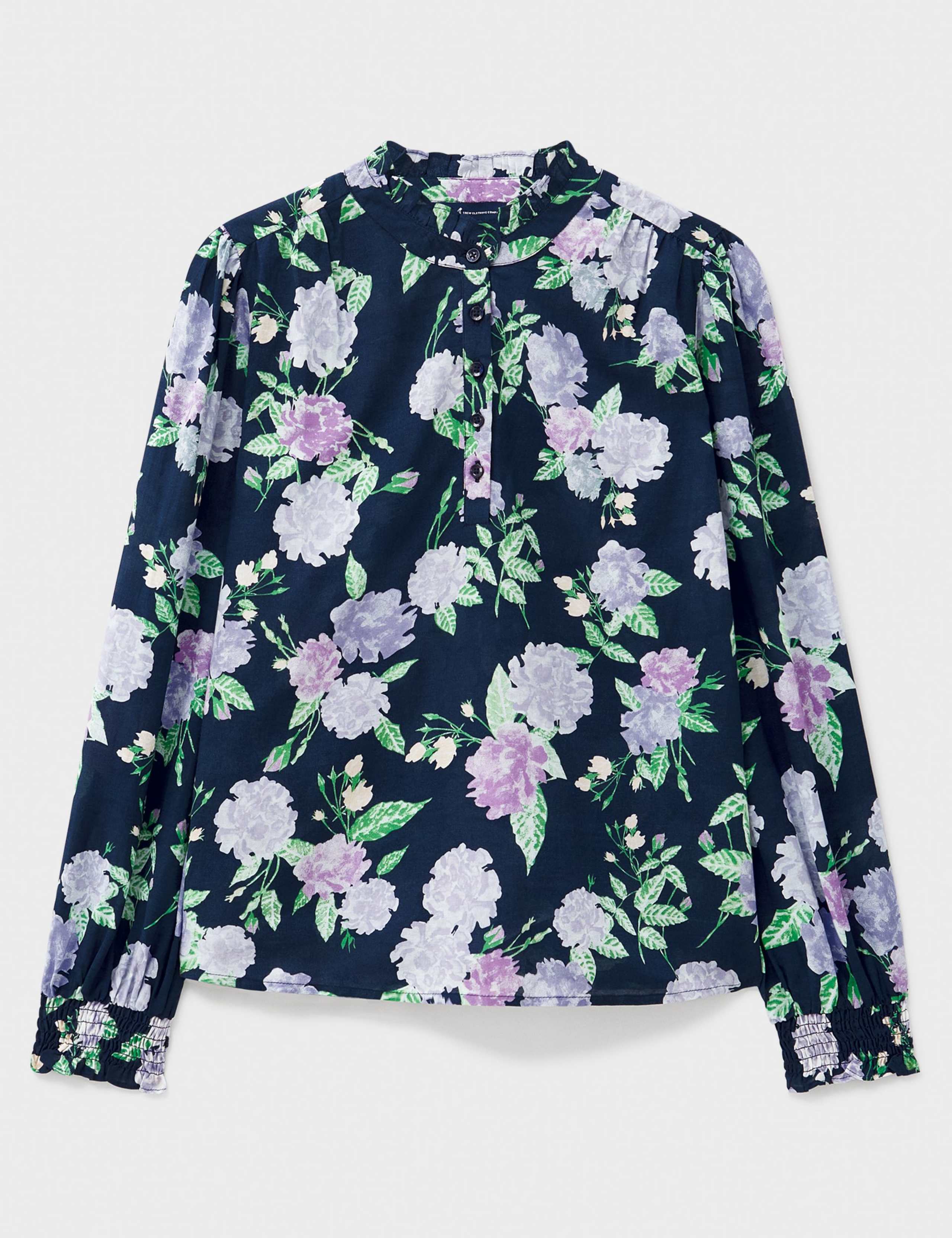 Cotton Rich Floral Ruffle Neck Blouse 2 of 5