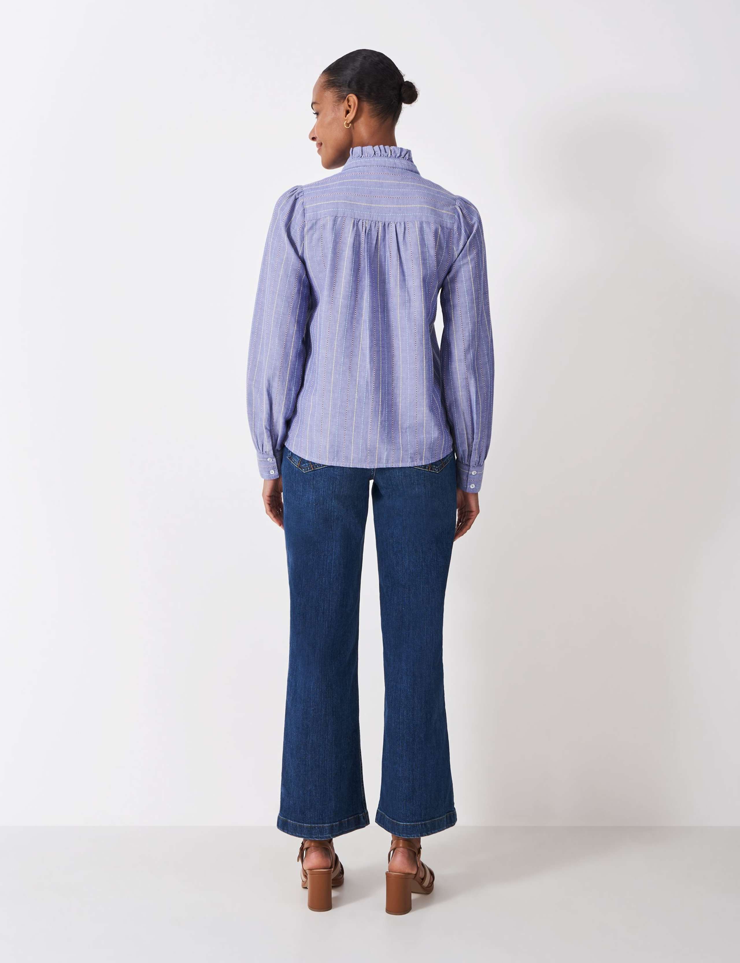 Pure Cotton Striped Frill Neck Blouse 5 of 5