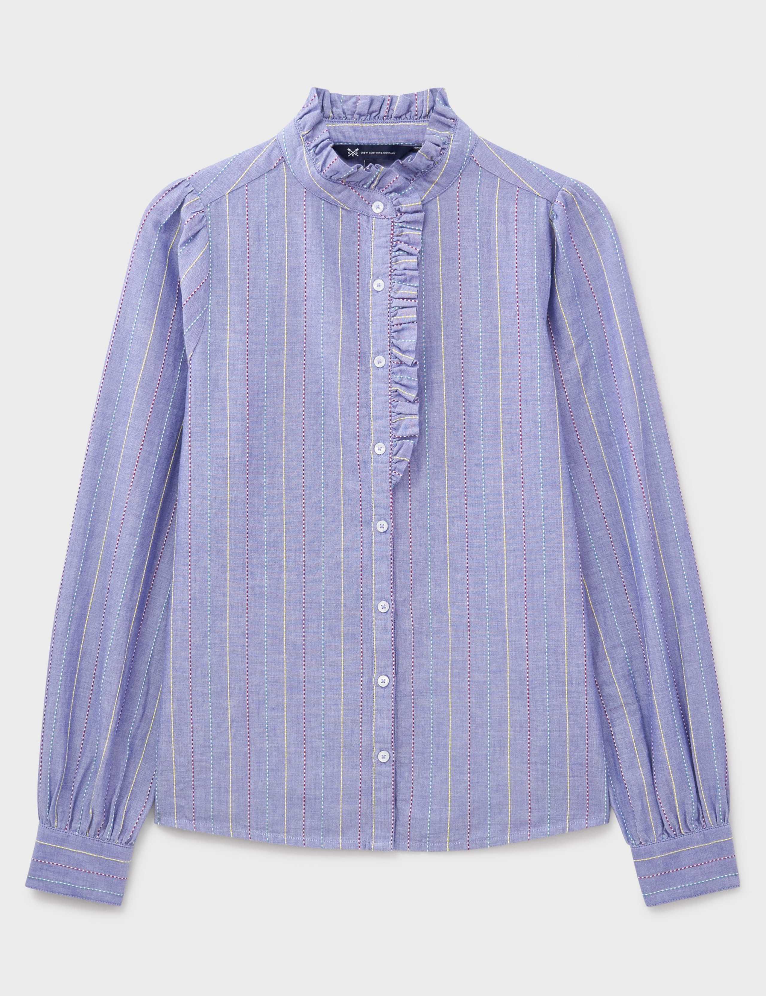 Pure Cotton Striped Frill Neck Blouse 2 of 5