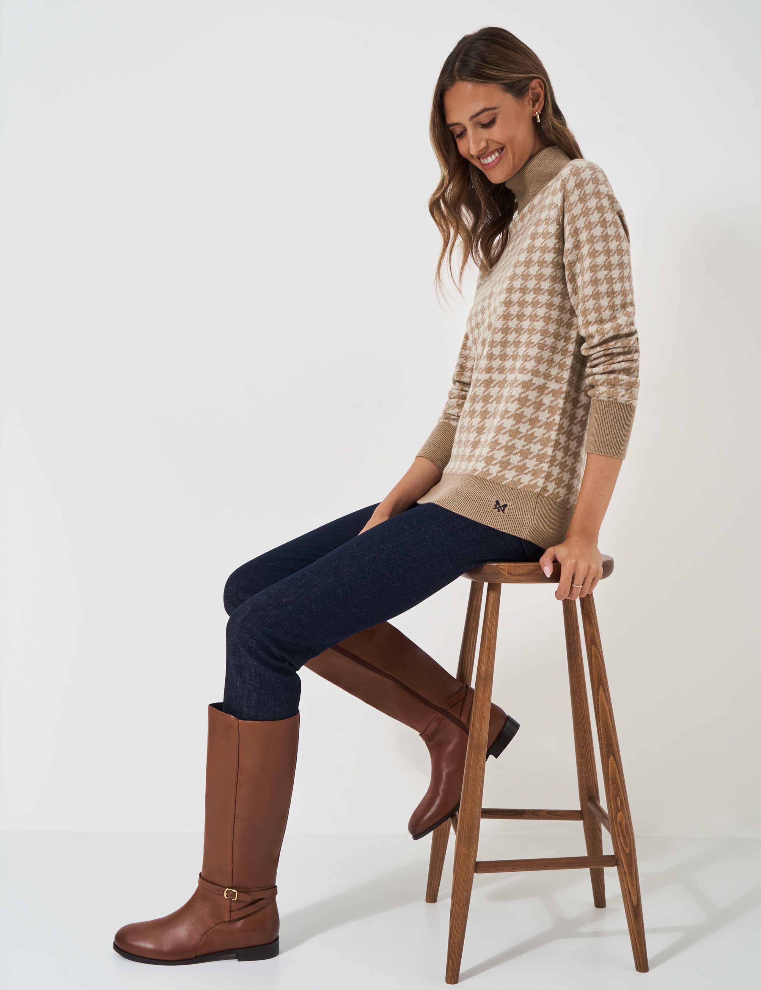 Houndstooth Roll Neck Jumper with Cashmere 1 of 5