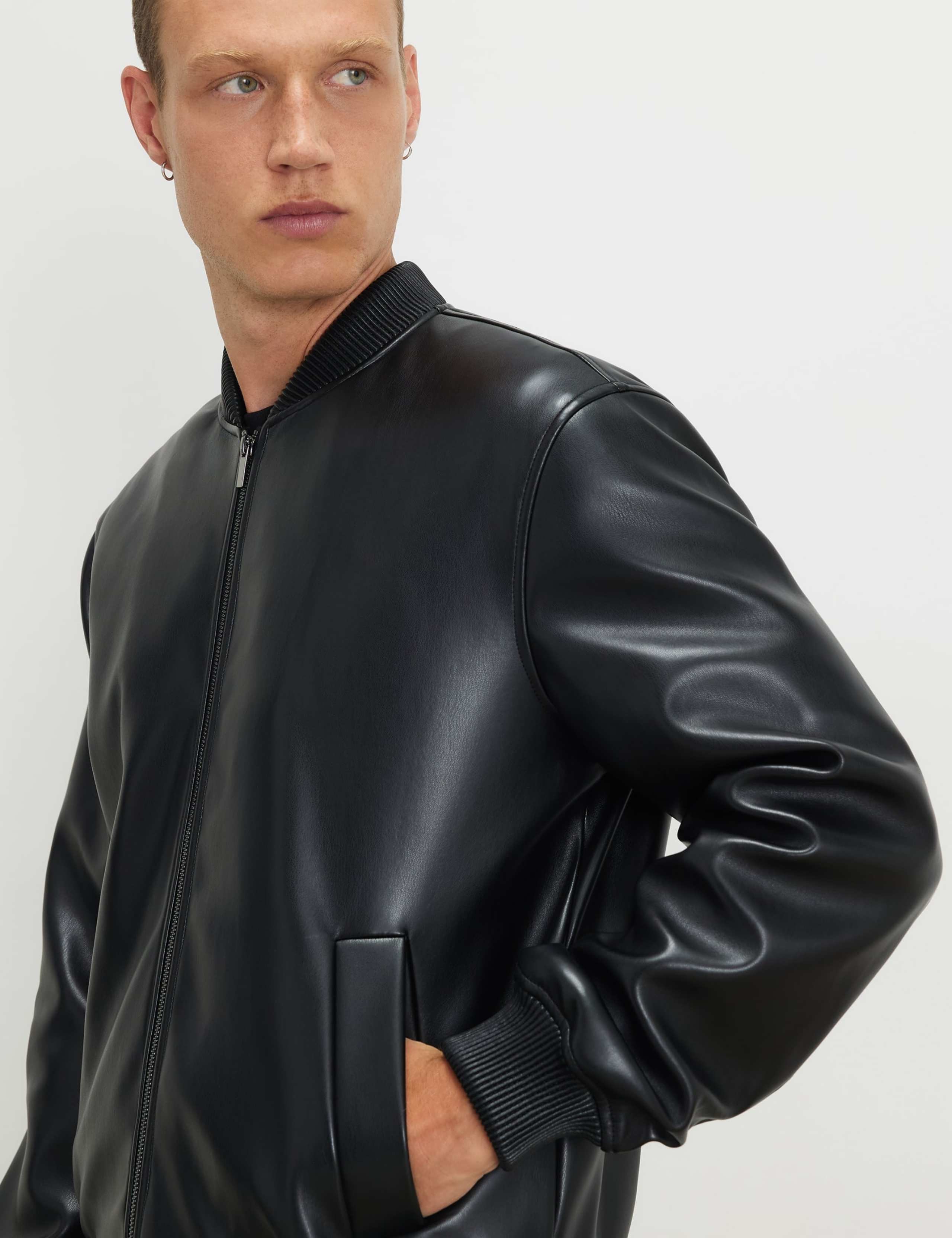 Faux Leather Bomber Jacket 4 of 6