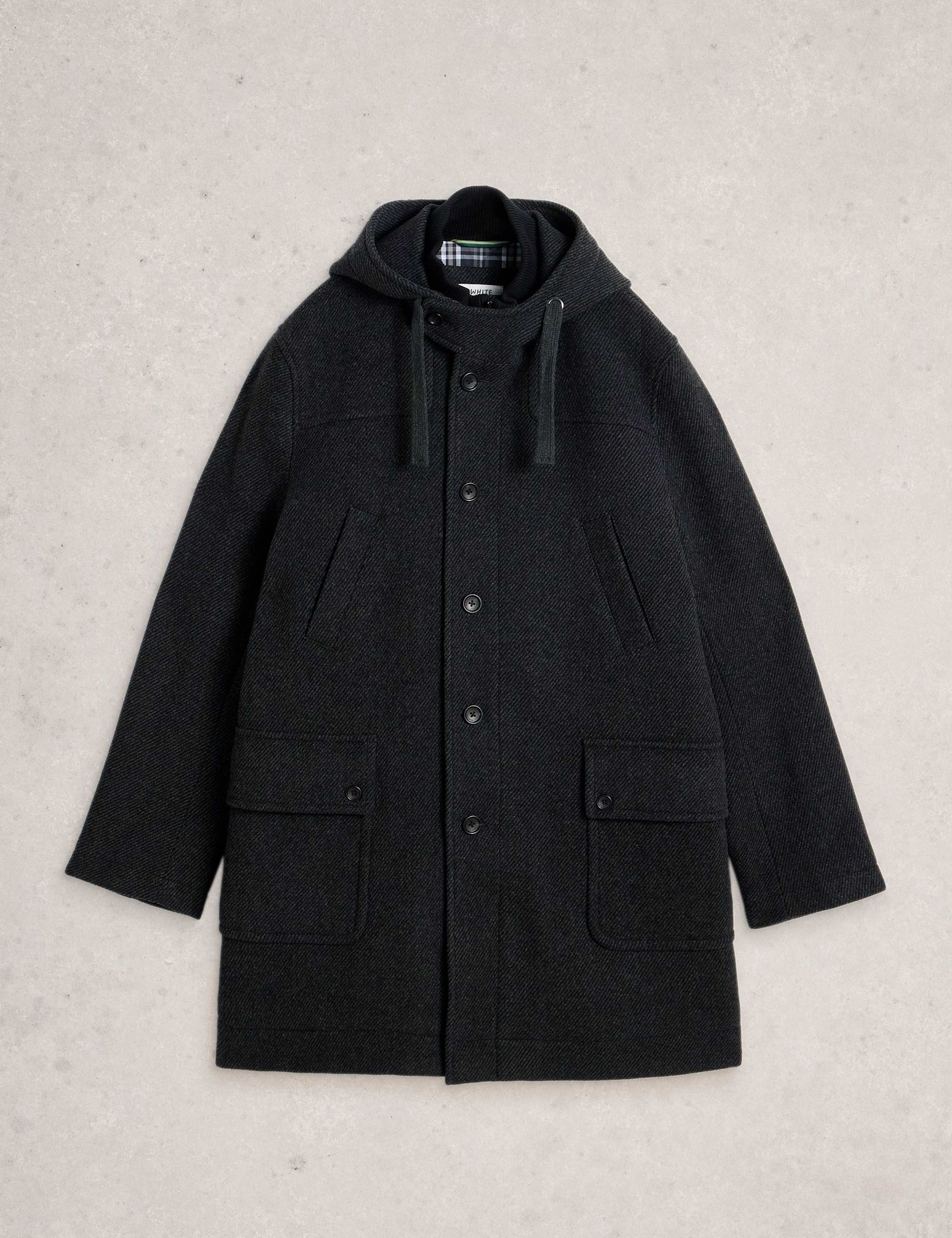 Wool Blend Hooded Overcoat 2 of 6