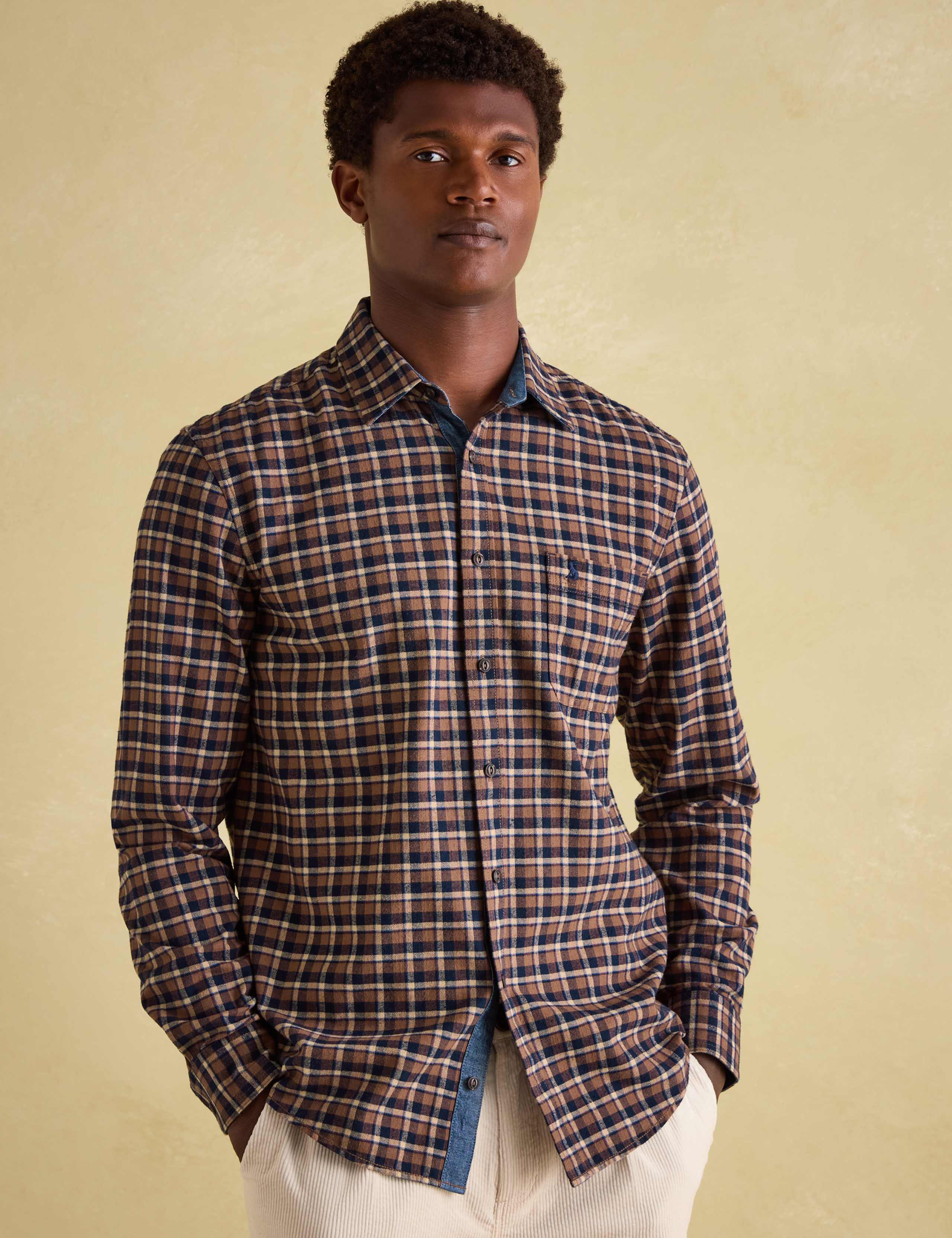 Regular Fit Brushed Cotton Check Dress Shirt 1 of 6