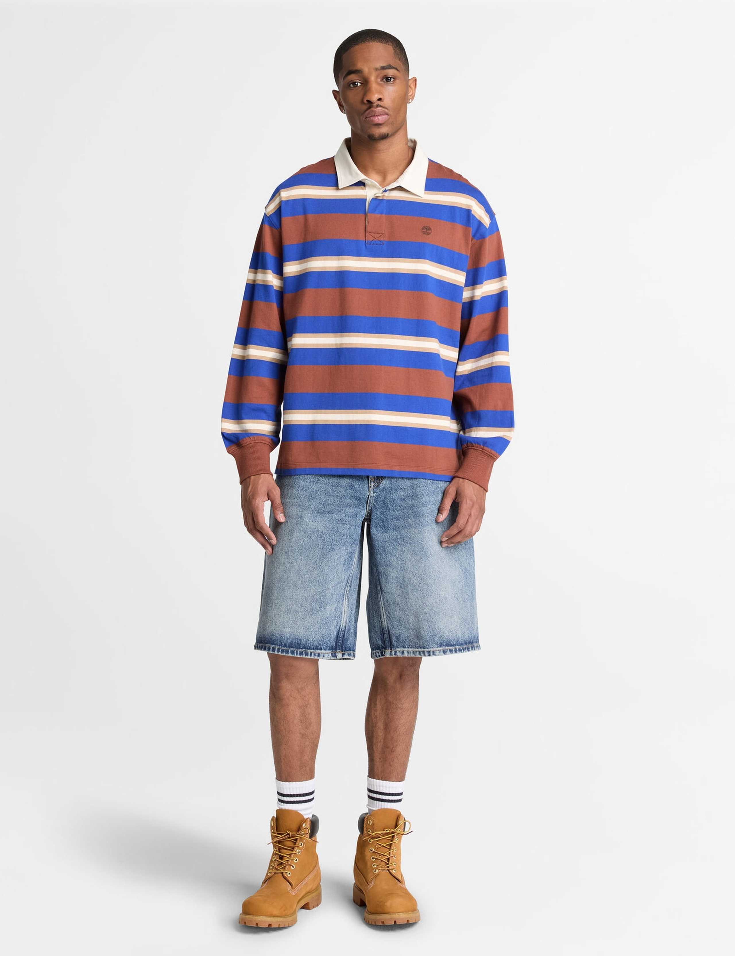 Cotton Striped Long Sleeve Polo Top 3 of 5