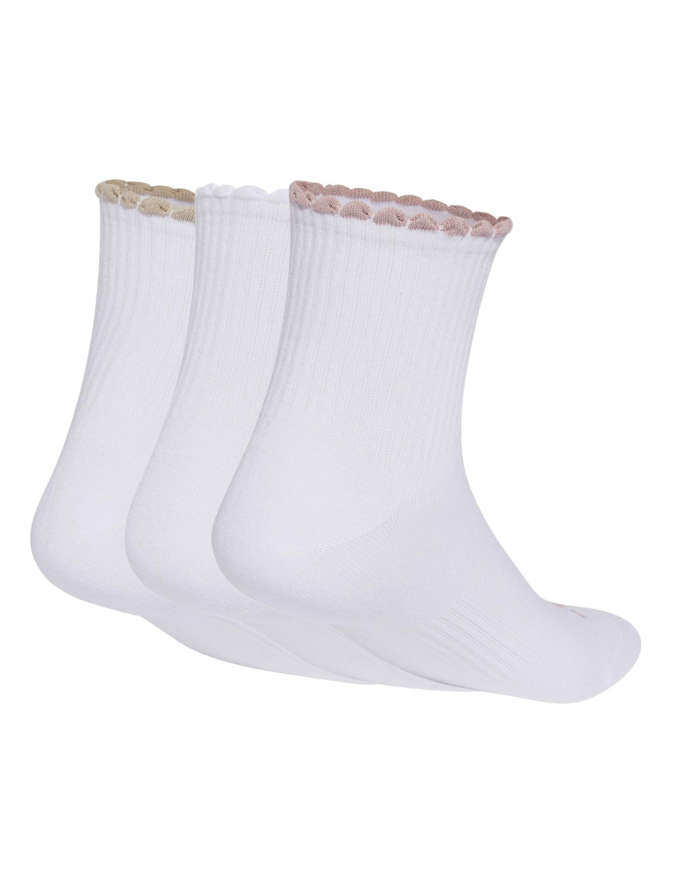 3 Pack Cotton Blend Scallop Cuff Ankle Socks 2 of 4
