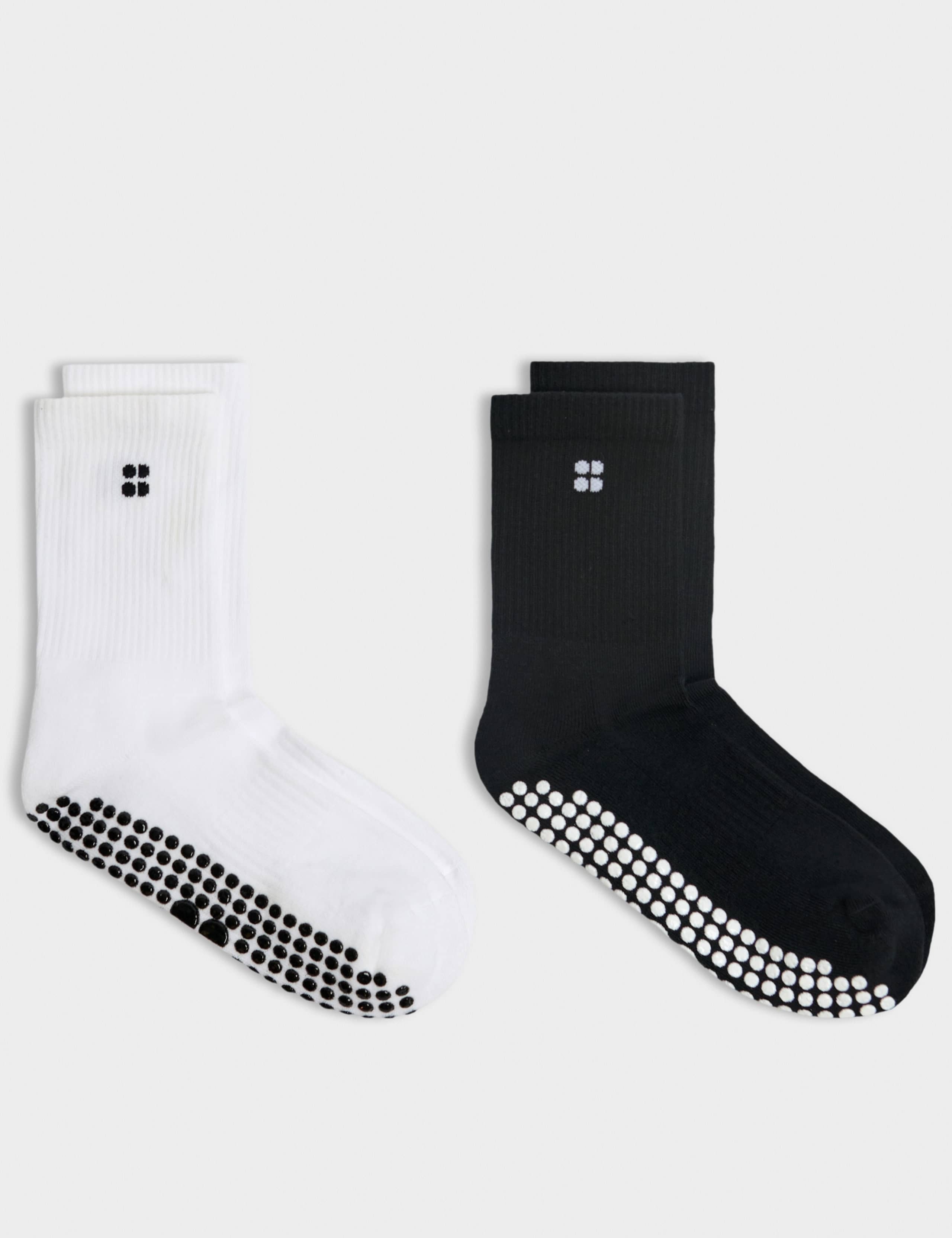 2 Pack Cotton Rich Pilates Crew Gripper Socks 2 of 4