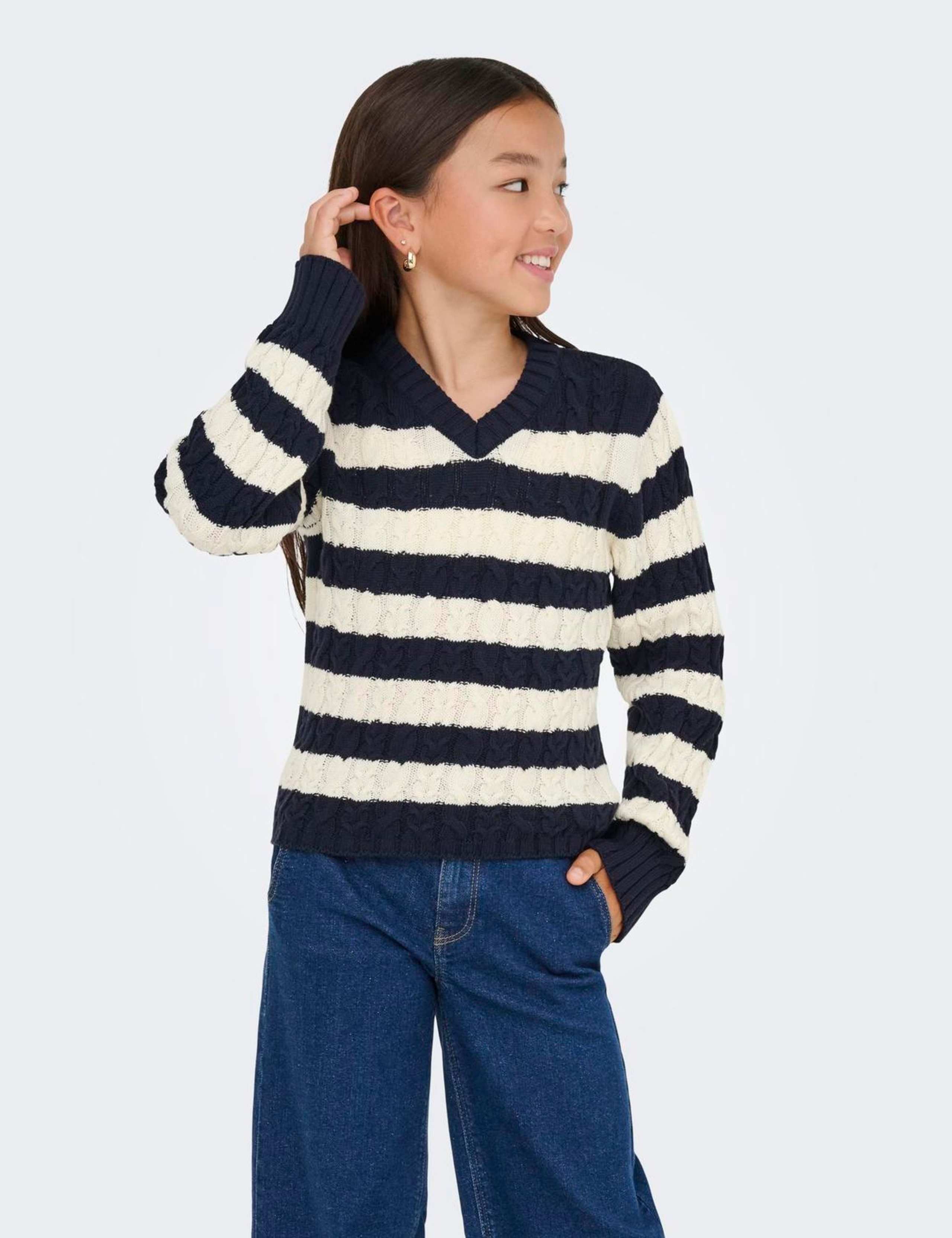 Striped V-Neck Jumper (7-14 Yrs) 1 of 5