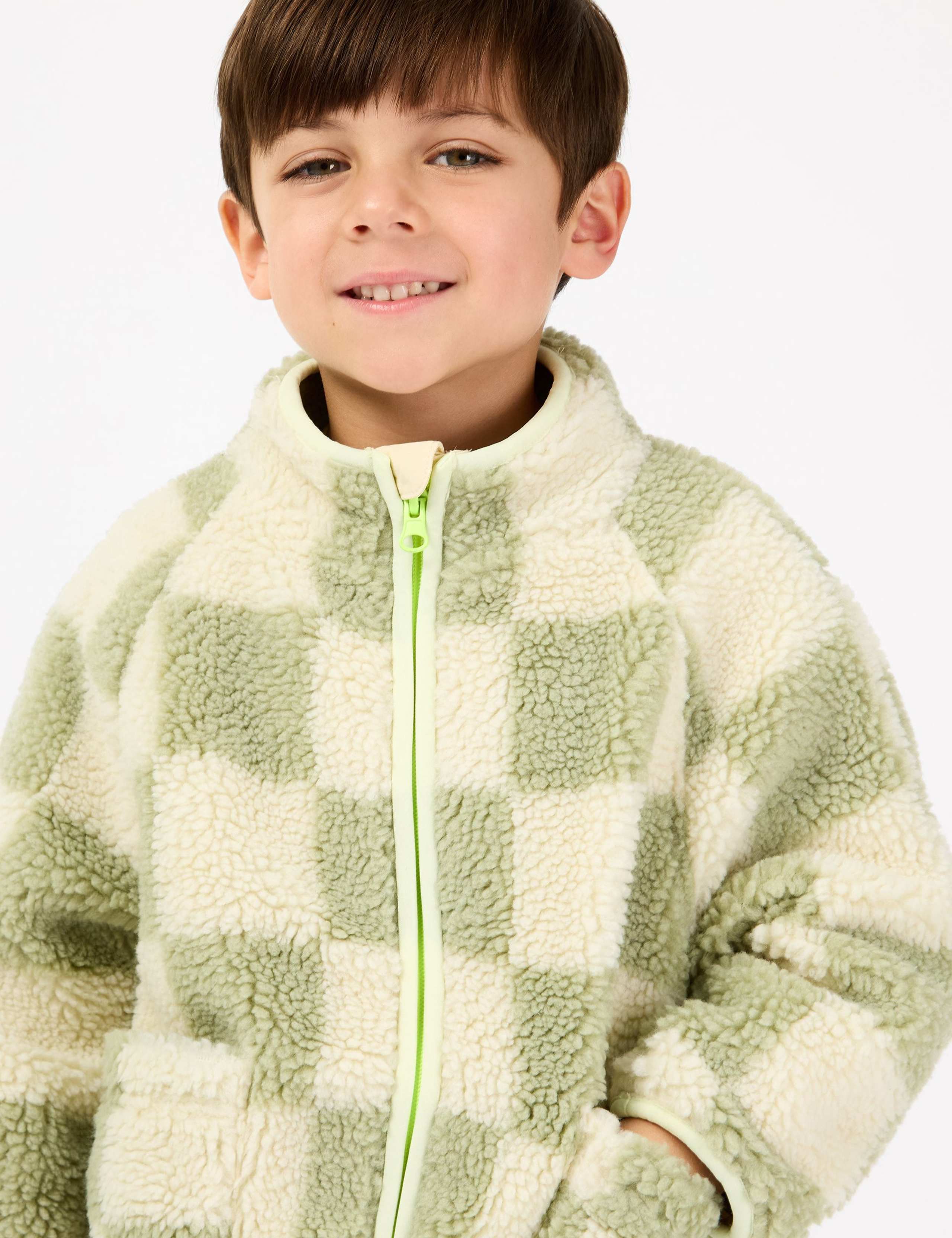 Checkboard Zip Through Borg Jacket (2-8 Yrs) 3 of 6