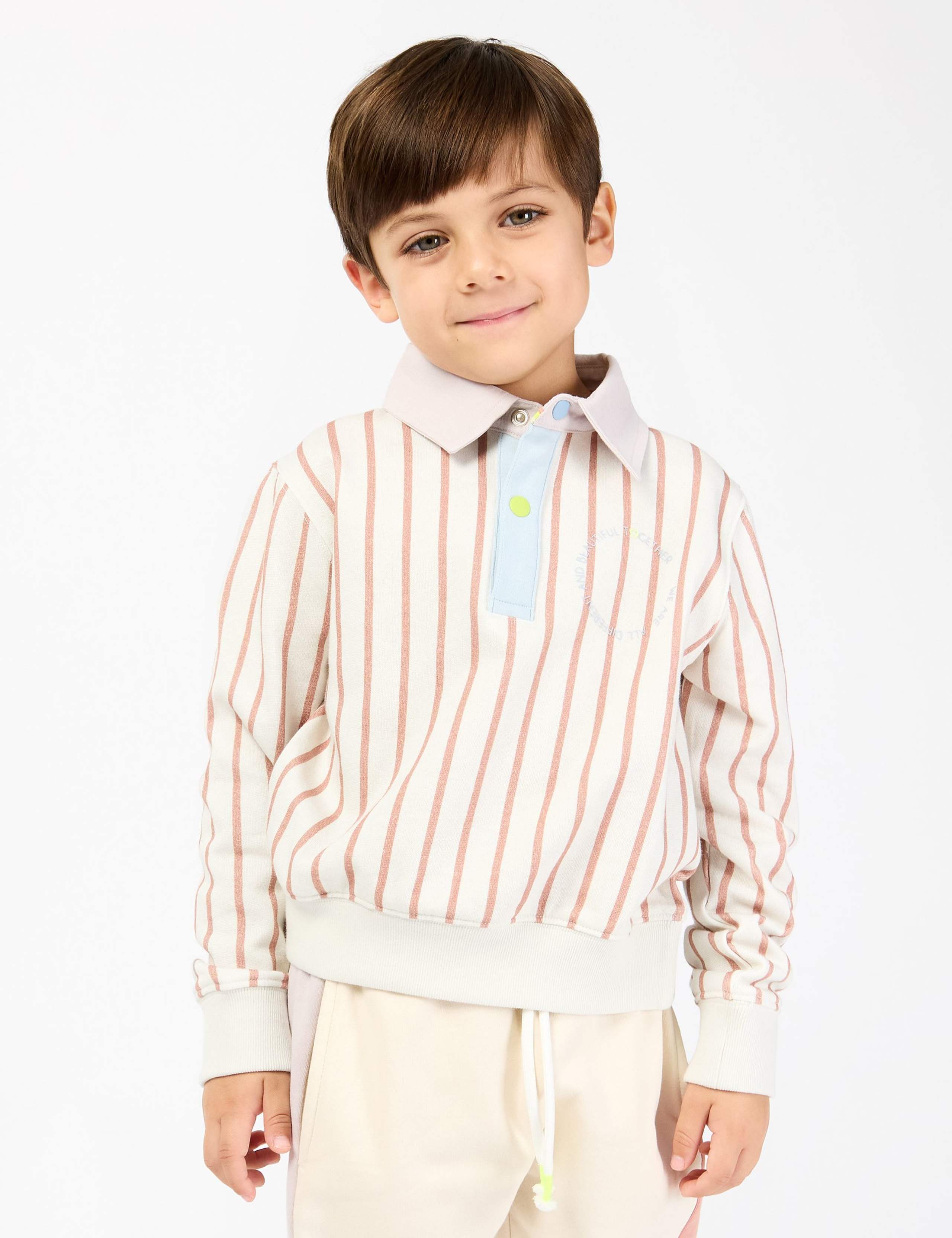 Pure Cotton Striped Rugby Polo Top (2-8 Yrs) 1 of 6