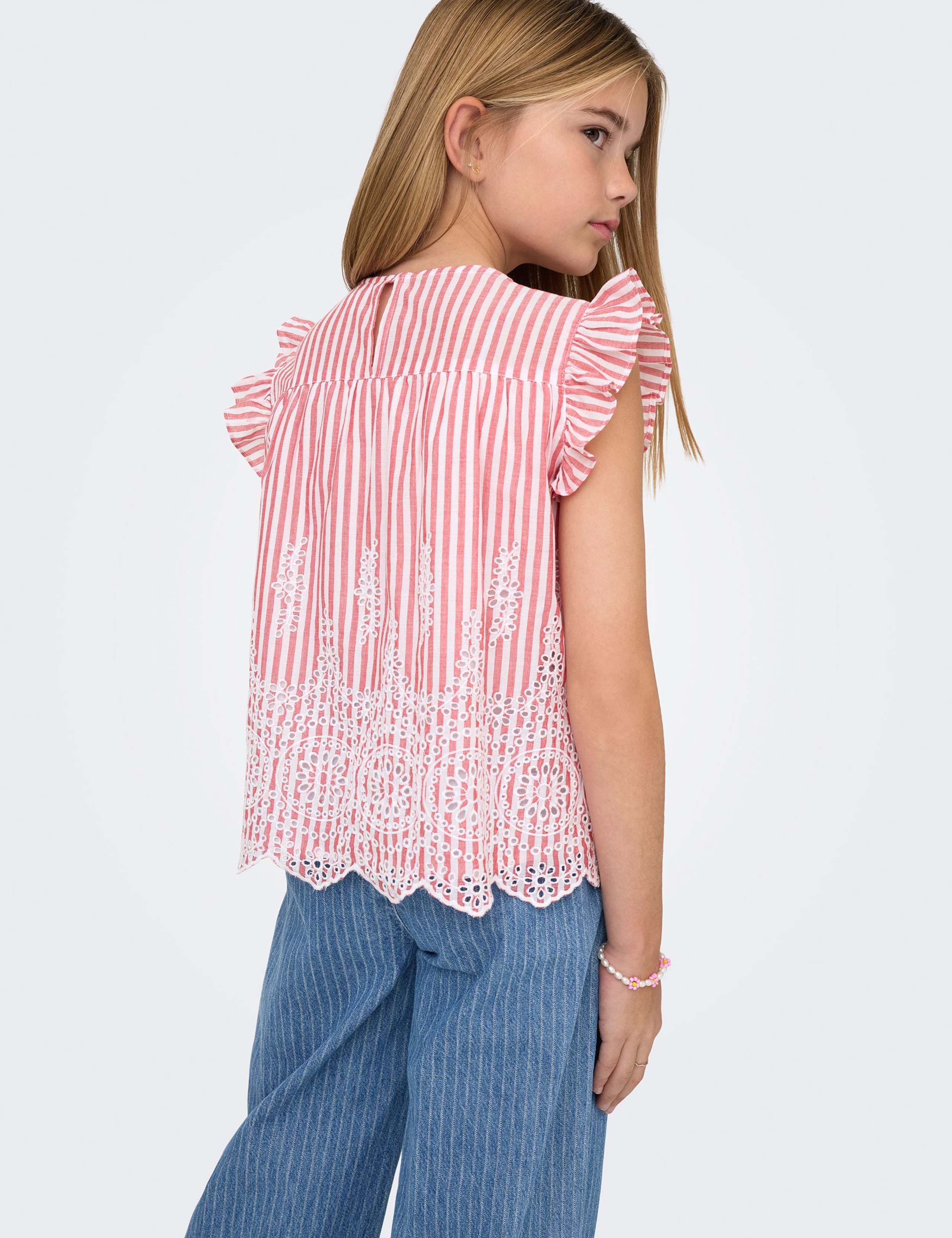 Pure Cotton Striped Frilly Sleeve Top (8-14 Yrs) 3 of 6