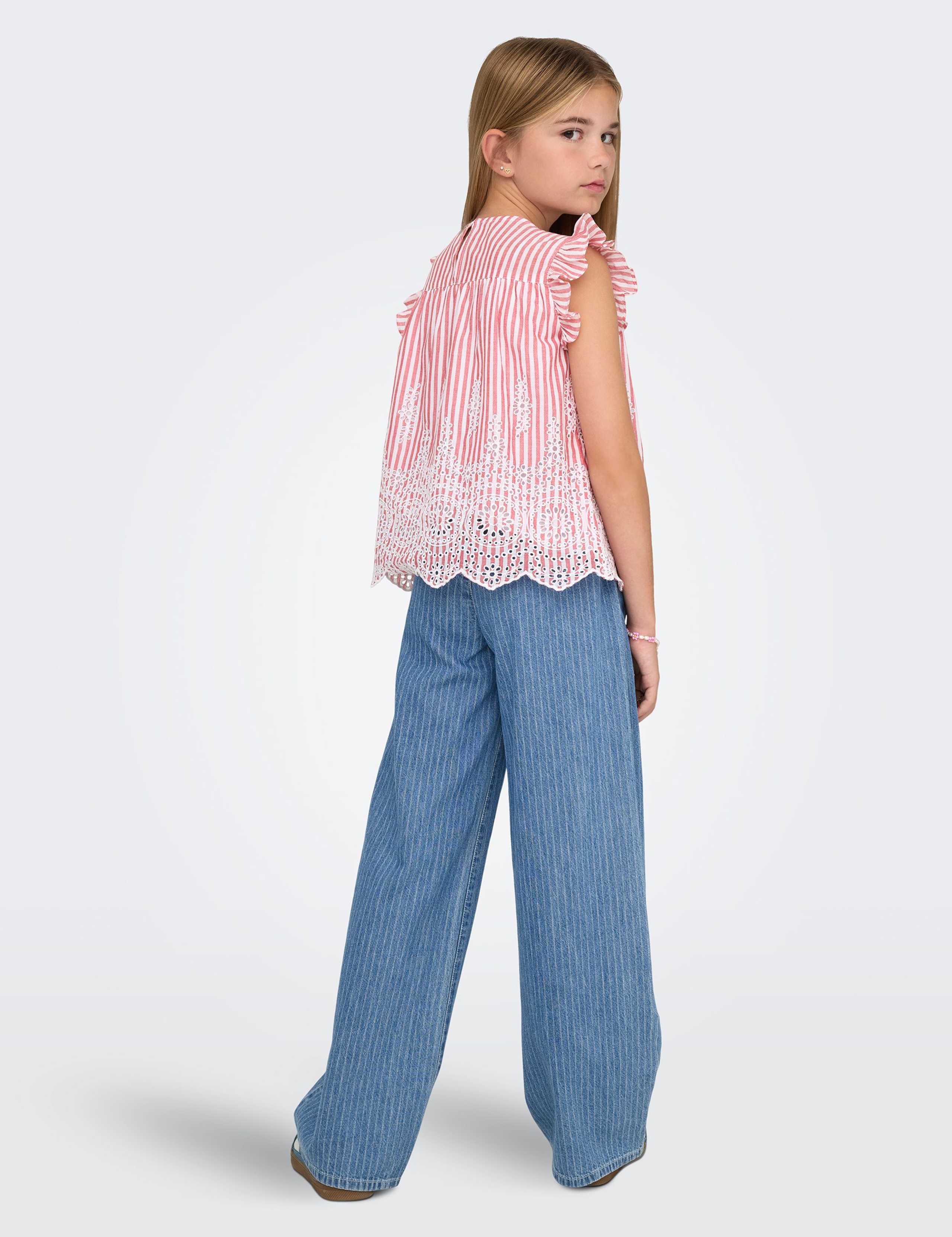 Pure Cotton Striped Frilly Sleeve Top (8-14 Yrs) 4 of 6