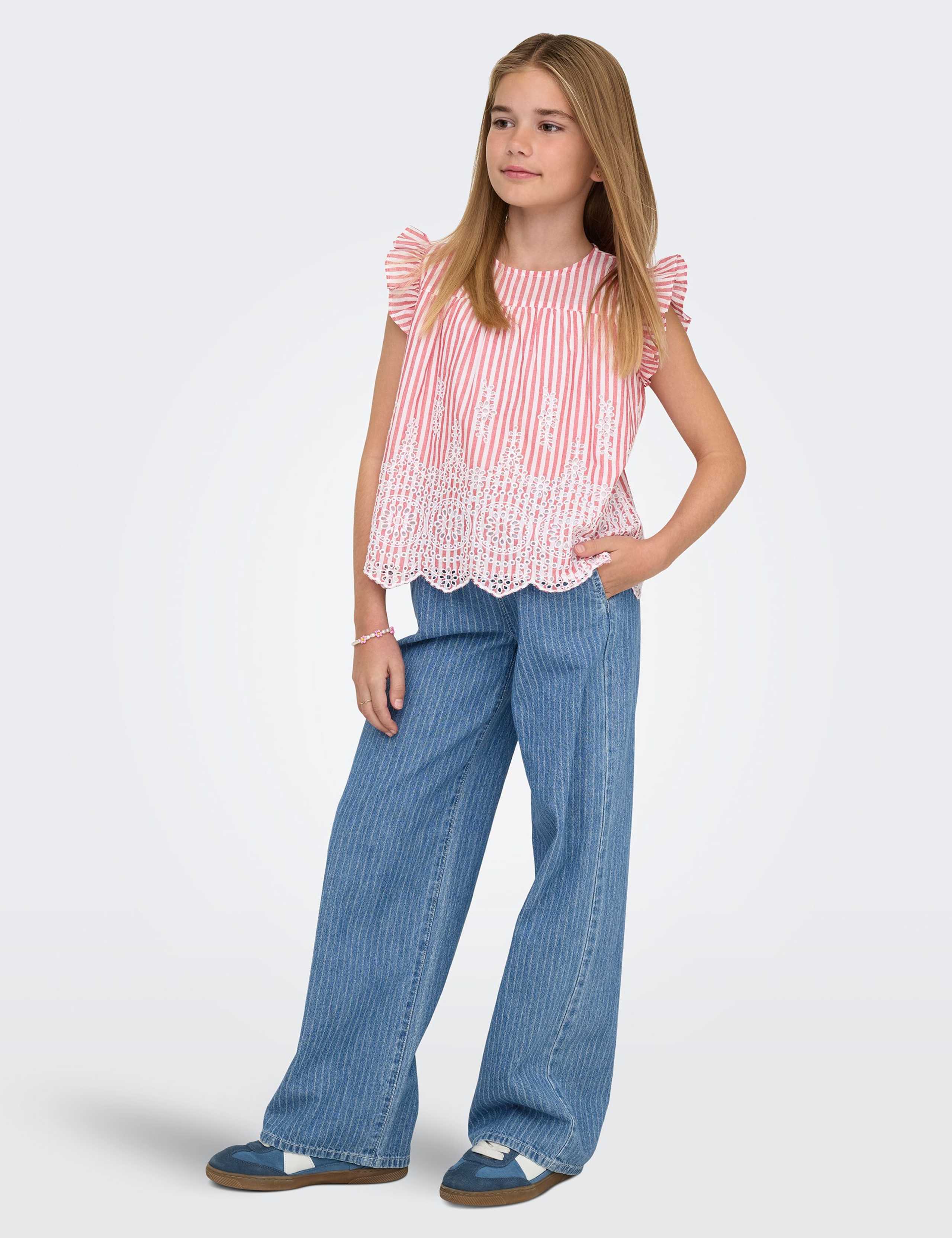 Pure Cotton Striped Frilly Sleeve Top (8-14 Yrs) 6 of 6