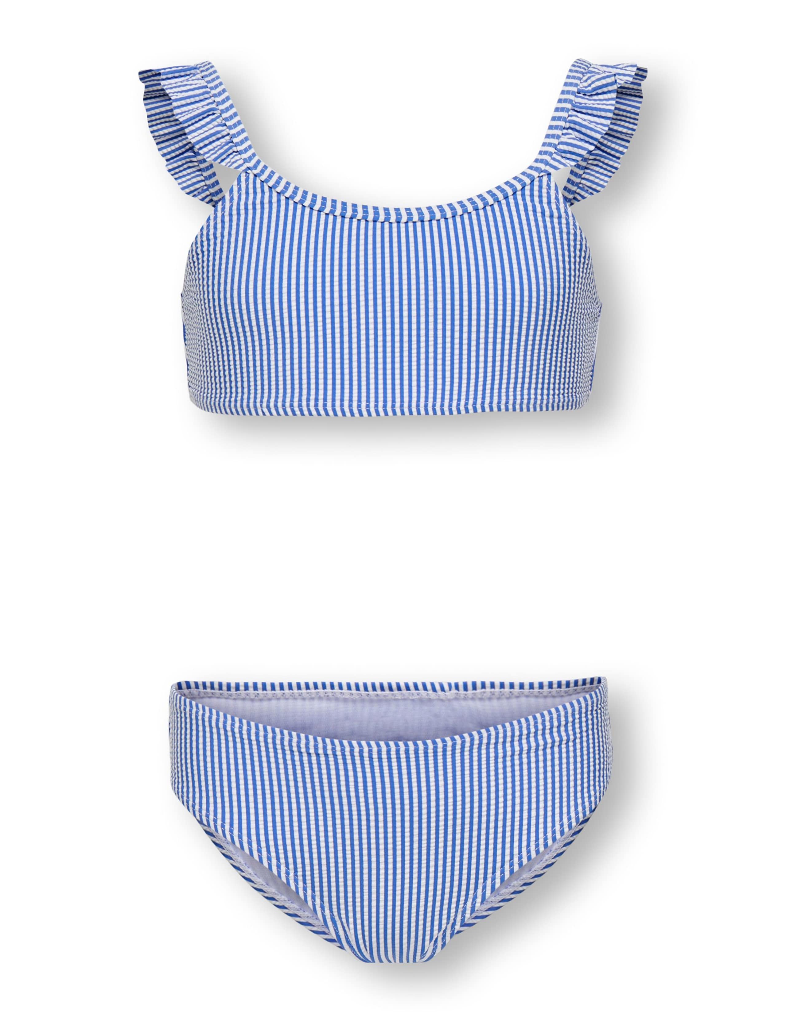 Striped Seersucker Frill Shoulder Bikini (7-14 Yrs) 1 of 2