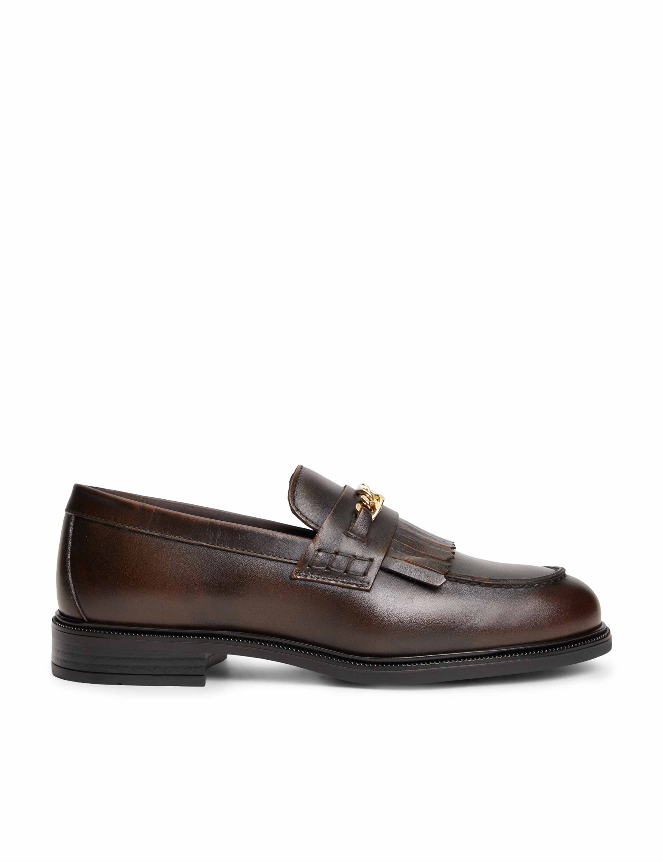 Leather Chain Detail Fringe Flat Loafers 1 of 6