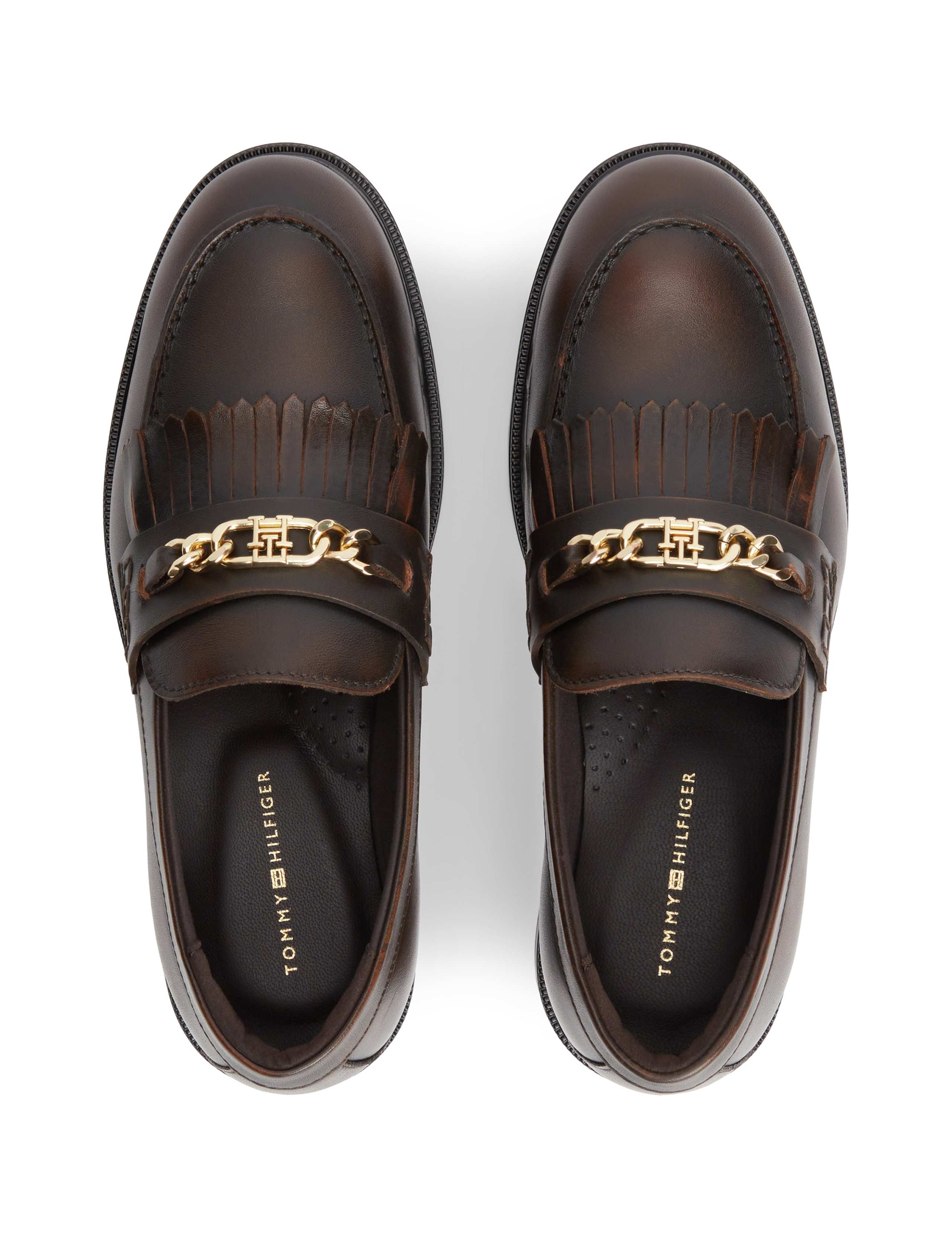 Leather Chain Detail Fringe Flat Loafers 2 of 6